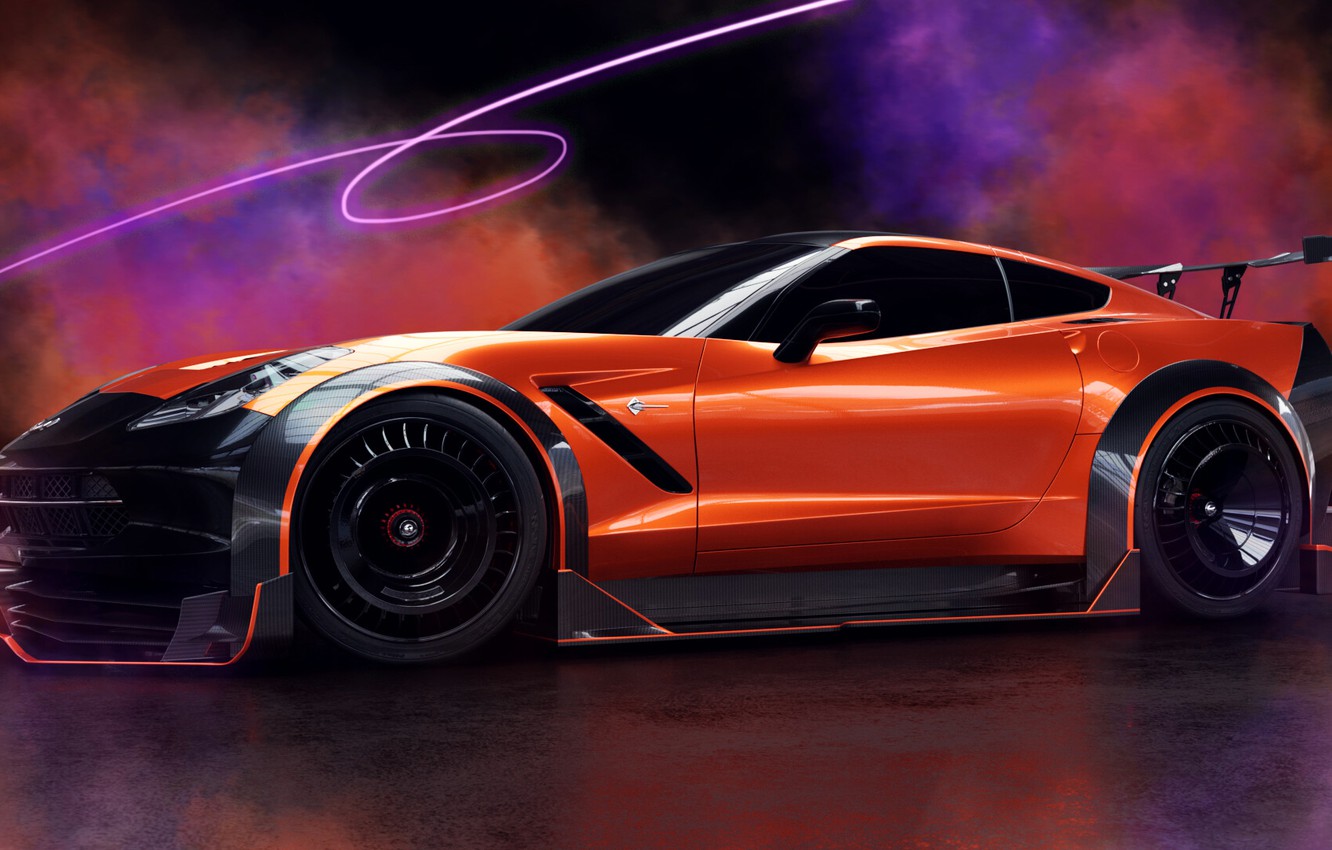 Wallpaper Auto, Corvette, Machine, Orange, Rendering, Stingray, Corvette Stingray, Sports car, Transport & Vehicles, Chevrolet Corvette Stingray Beast, Arnab Chatterjee, by Arnab Chatterjee image for desktop, section chevrolet