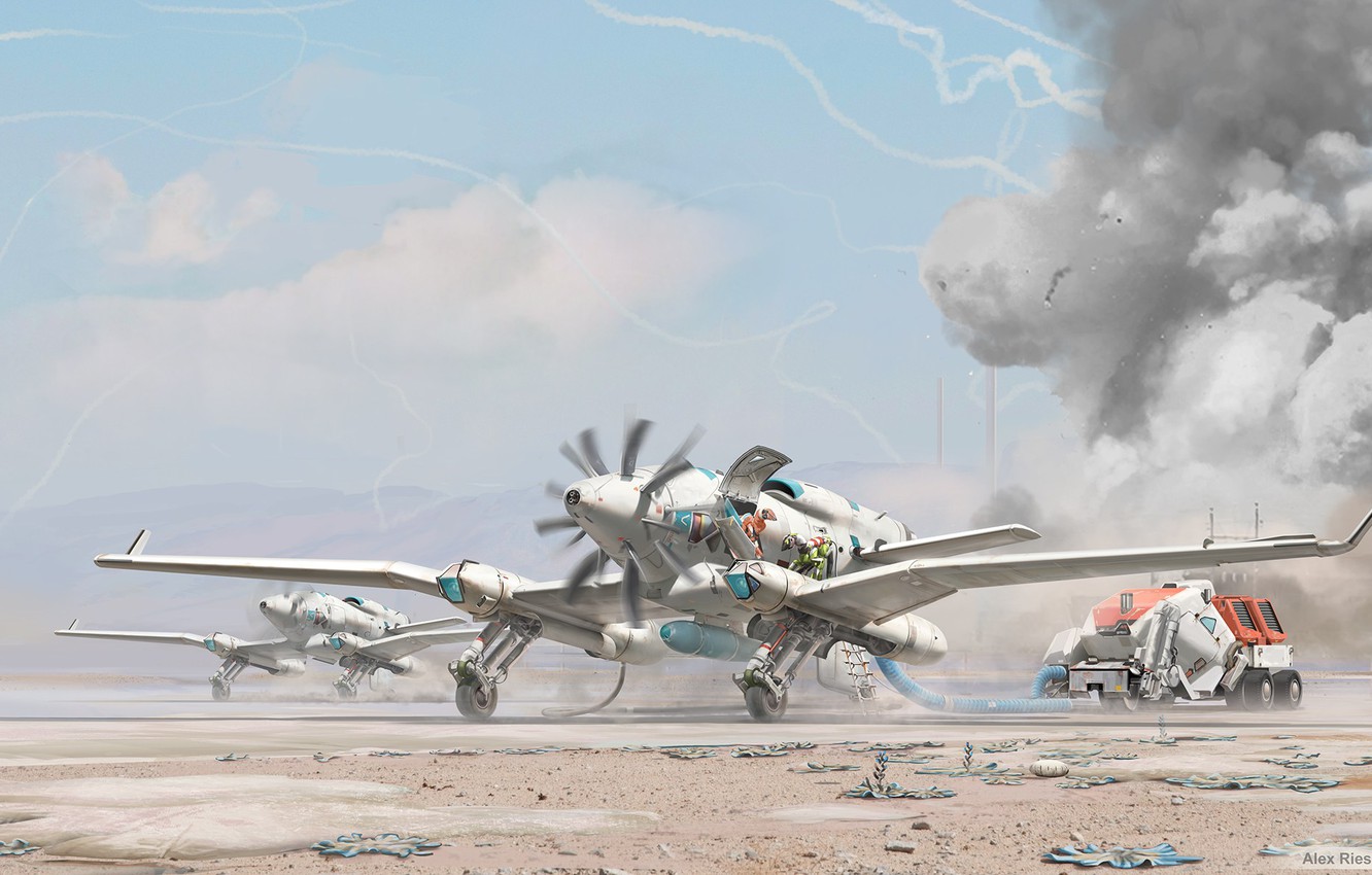 Wallpaper The plane, Smoke, Machine, Fiction, Airplane, Bombs, Aviation, Aircraft, Science Fiction, Service, Transport & Vehicles, Alex Ries, by Alex Ries, Close Air Support, Loyal Sky image for desktop, section фантастика