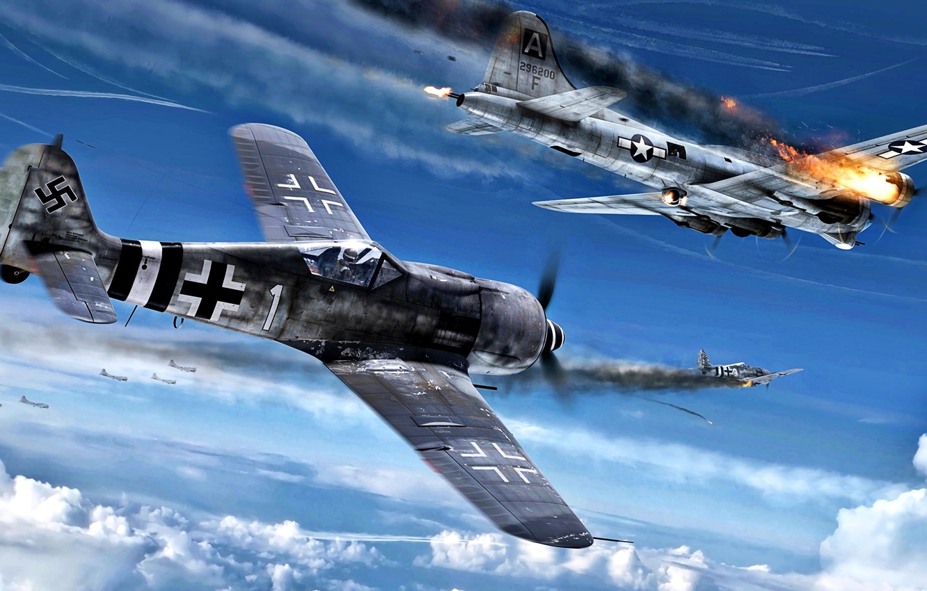 Wallpaper B 17G, Fw.190A, 8th Air Force, Strategic Bombing Of Germany, Storm Season For Desktop, Section авиация