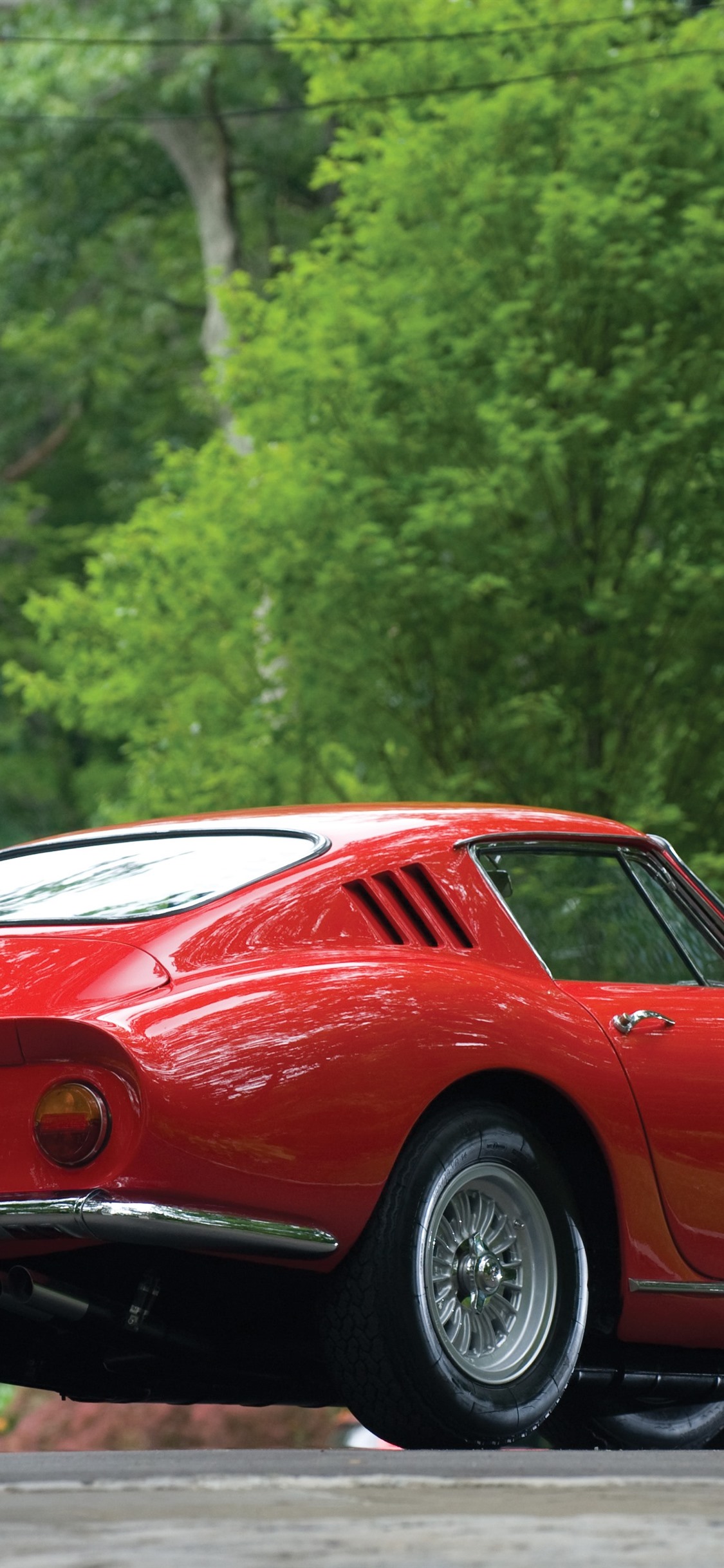 Ferrari Red Classic Car Rear View, Green Trees 1242x2688 IPhone 11 Pro XS Max Wallpaper, Background, Picture, Image