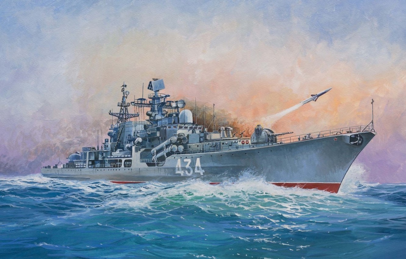 Wallpaper ship, art, Navy, military, Russian, destroyer, destroyer, Modern image for desktop, section оружие
