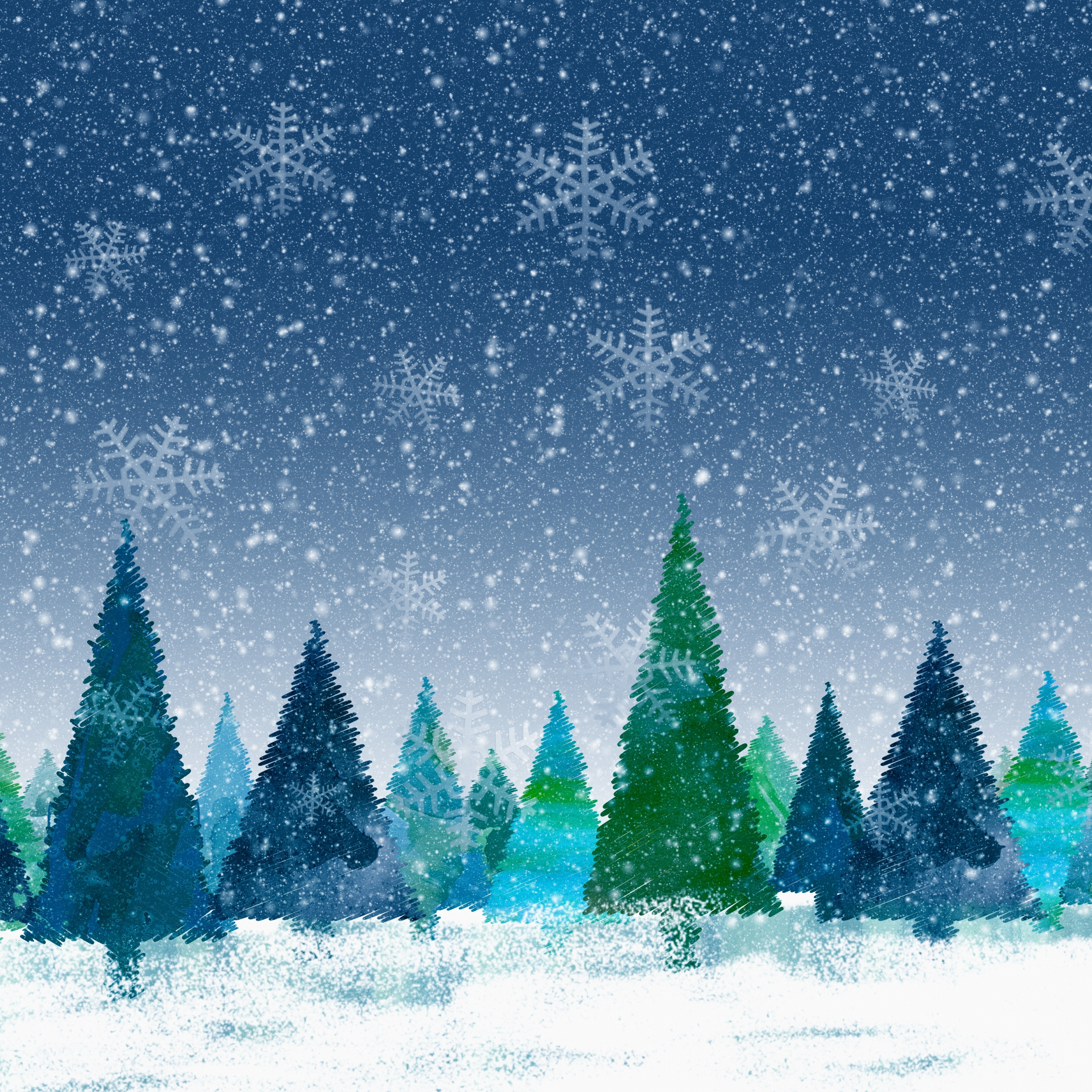 Download christmas, decorations, trees, snowflakes, artwork 2932x2932 wallpaper, ipad pro retina, 2932x2932 image, background, 17130