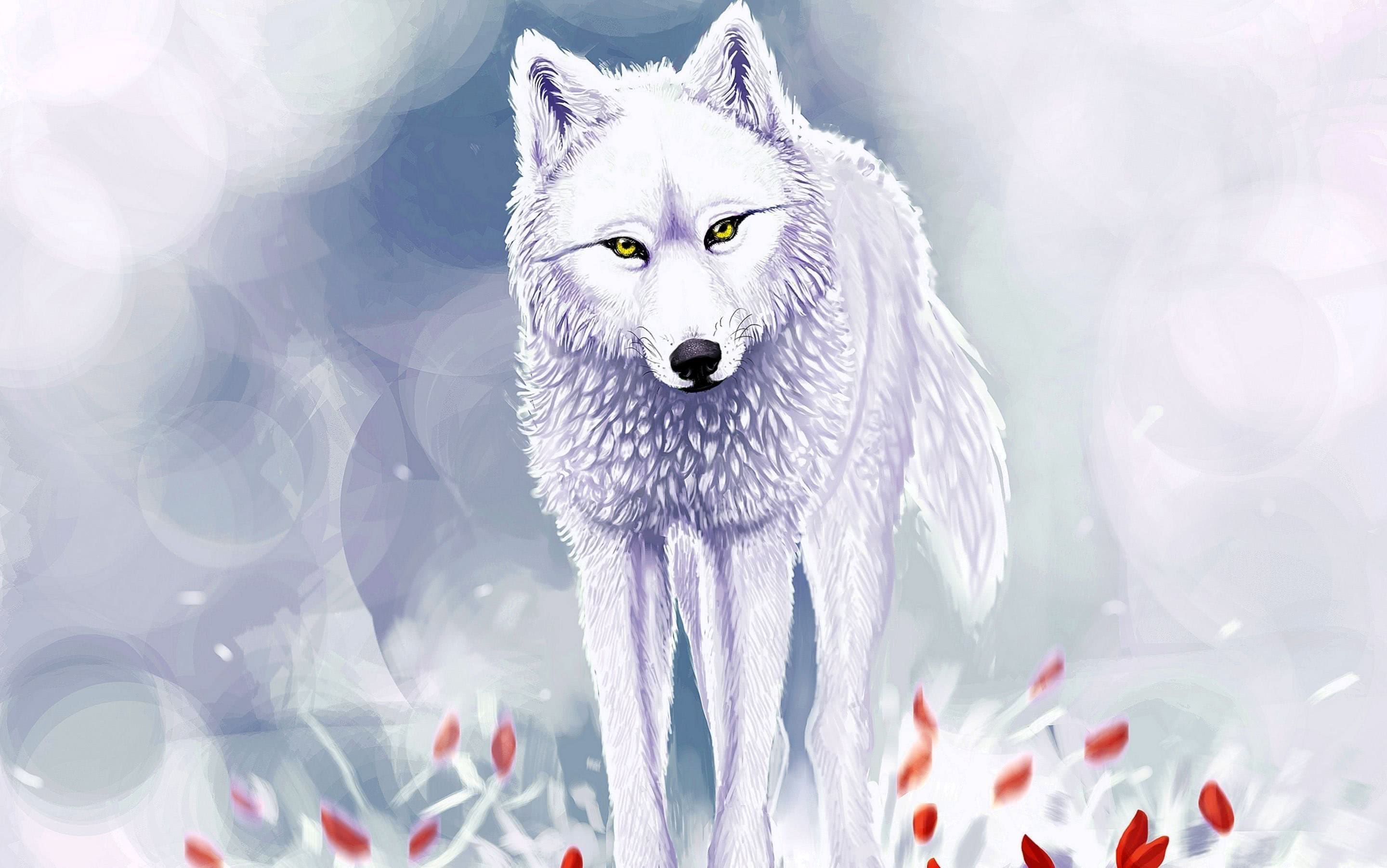 Wolf With Flower Wallpaper