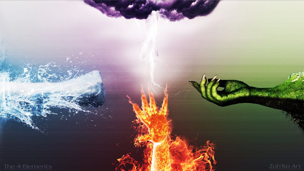 The Four Elements. EyesWideShut. Elements of nature, Earth air fire water, 5 elements of nature illustration