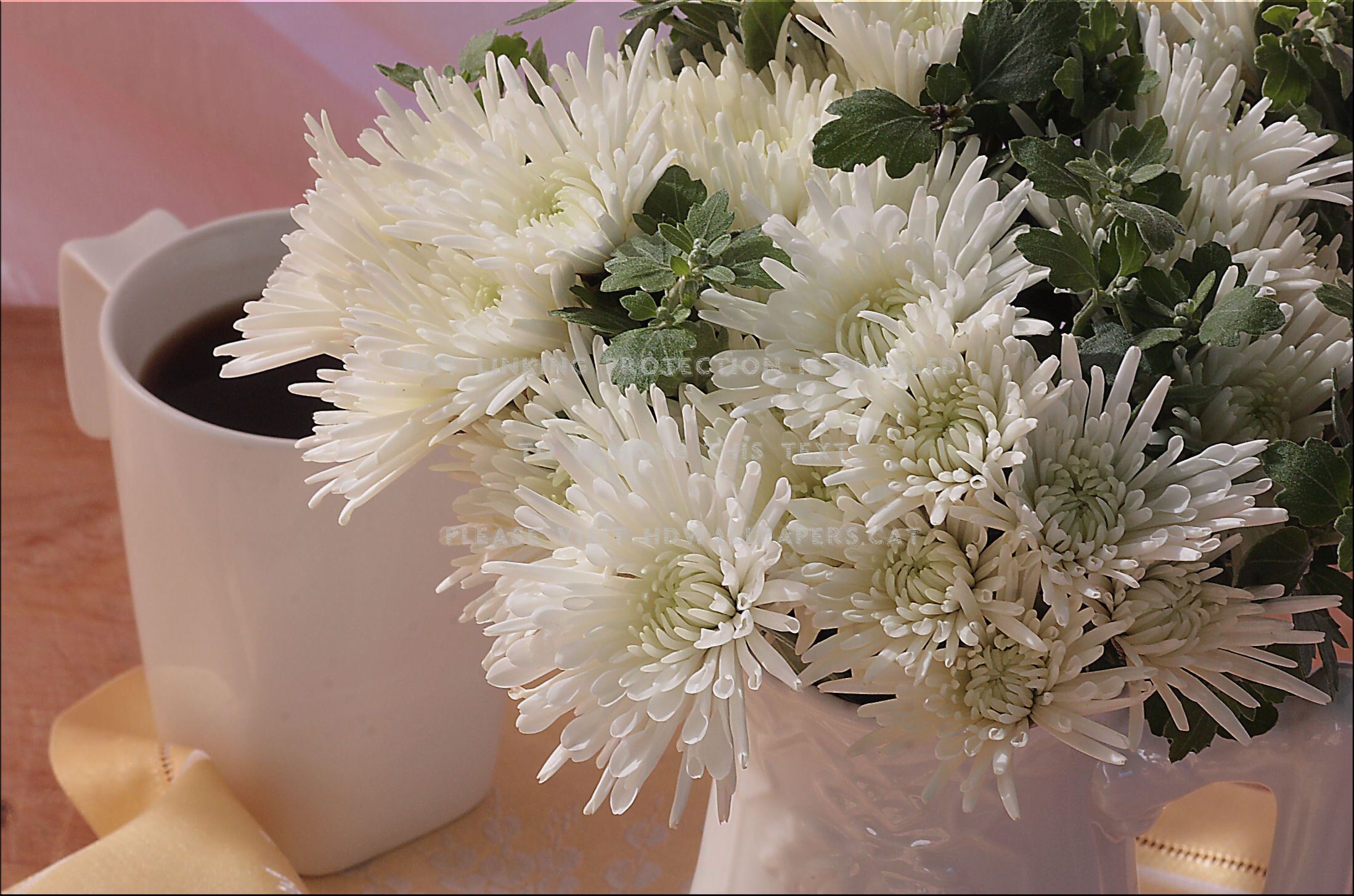 lovely autumn morning coffee white flowers