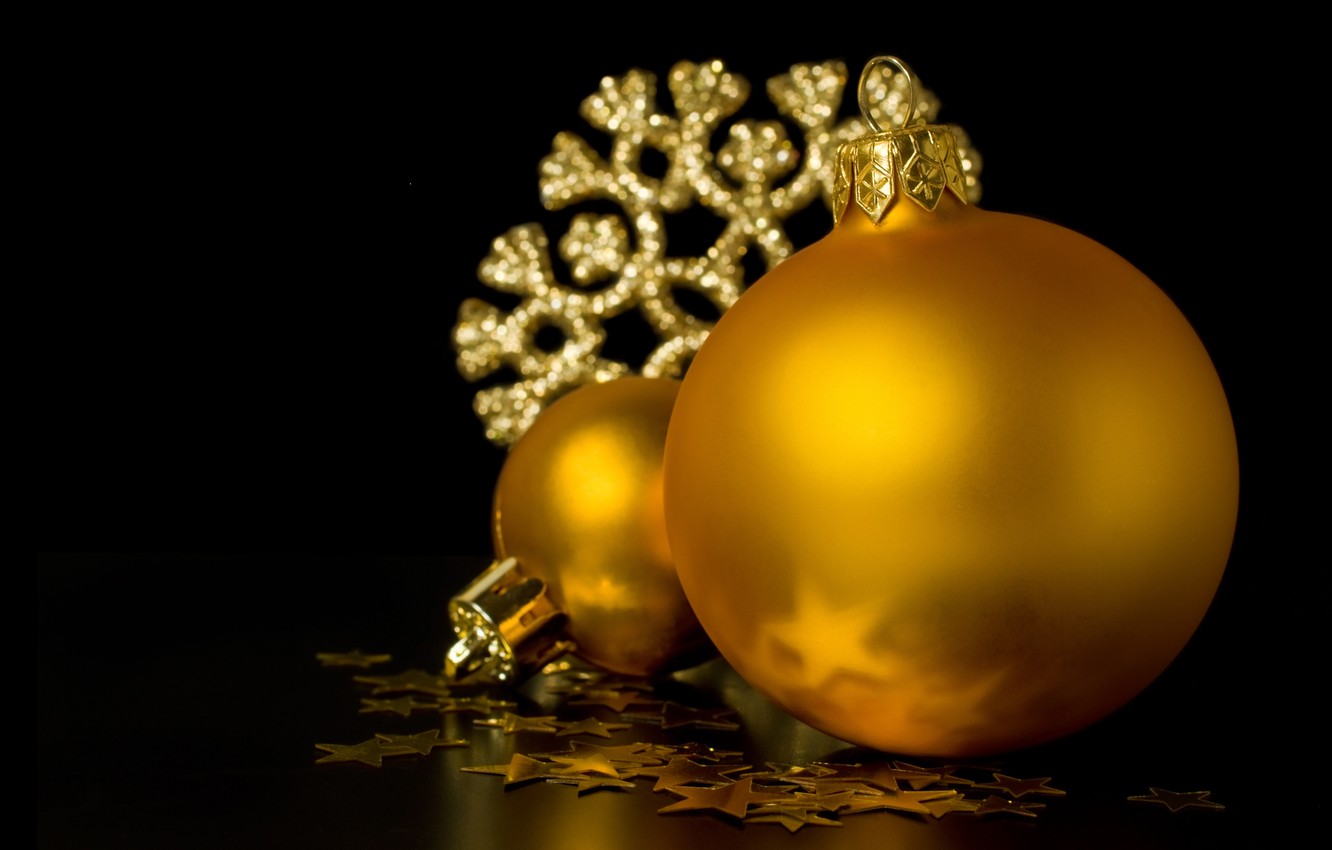 Wallpaper background, balls, black, toys, New Year, Christmas, decoration, gold, snowflake, holidays, Christmas, Christmas image for desktop, section новый год