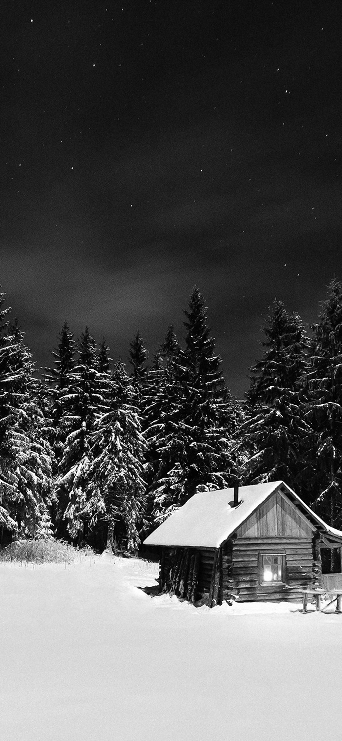 iPhone X wallpaper. winter house night sky christmas starry bw dark