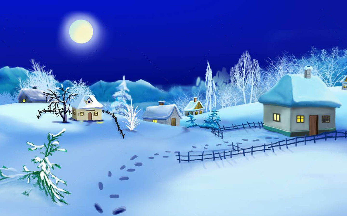 Christmas Night Small Village In A Winter Time HD Wallpaper, Wallpaper13.com