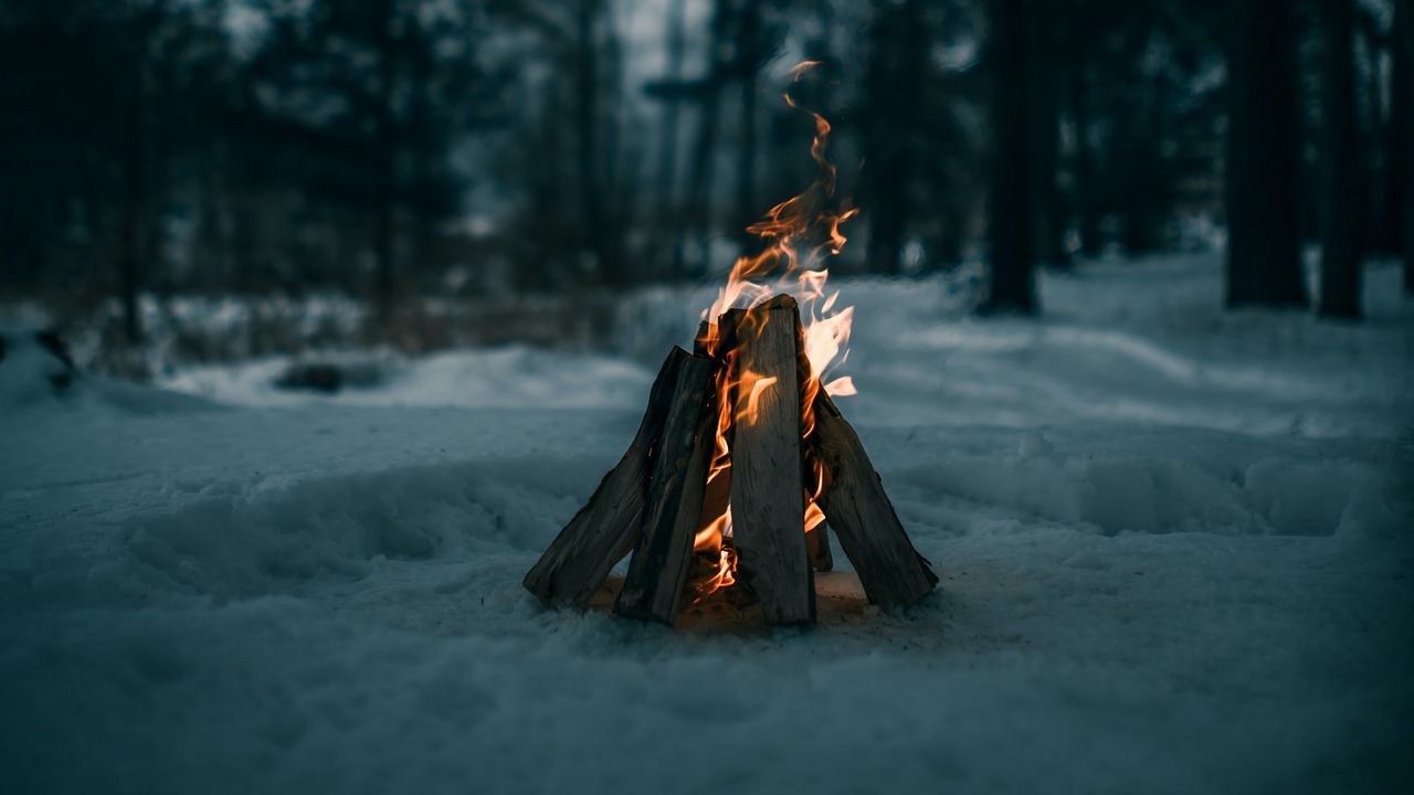 Wallpaper bonfire, fire, firewood, snow, winter hd, picture, image