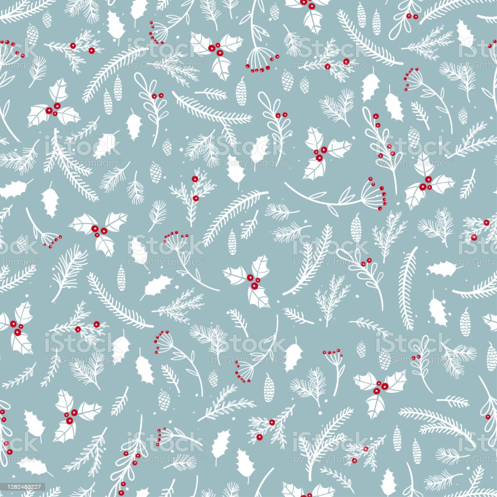 Cute Hand Drawn Winter Branches Seamless Pattern Lovely Christmas Background With Snow And Floral Great For Textiles Banners Wallpaper Cards Stock Illustration Image Now