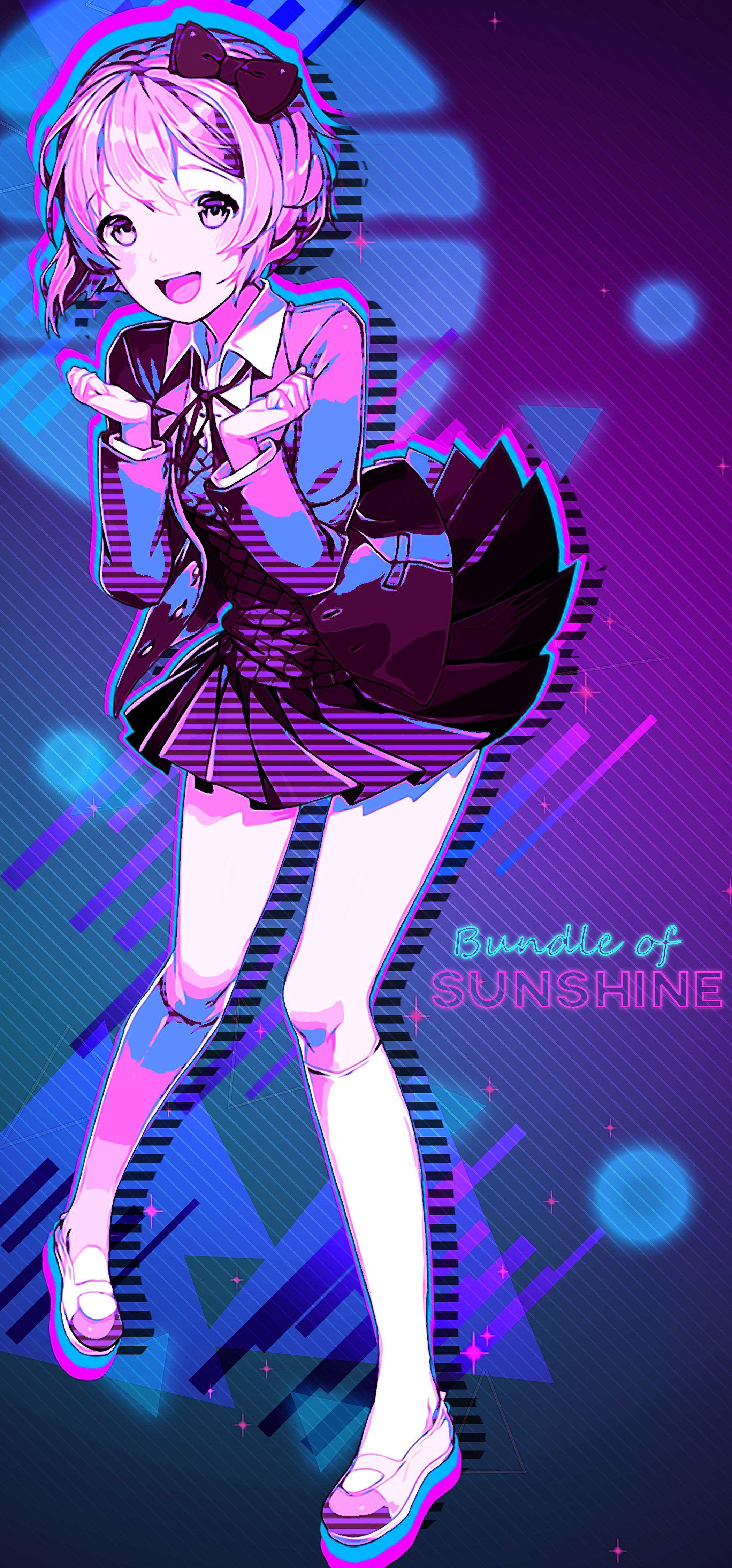 a less trippy sayori 1980s themed wallpaper i made