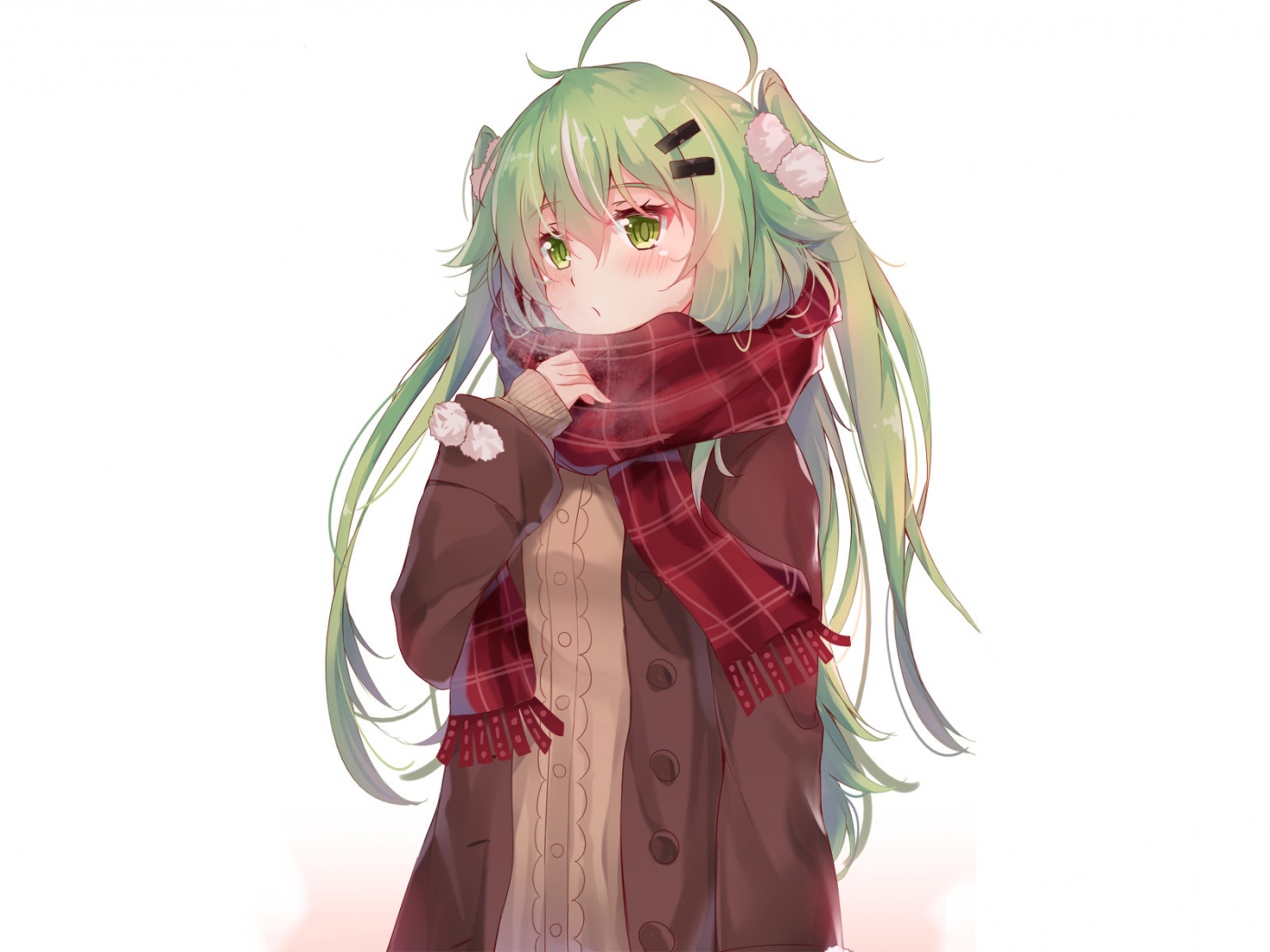 Desktop Wallpaper Cute Anime Girl, Green Hair, Minimal, HD Image, Picture, Background, 75db2d