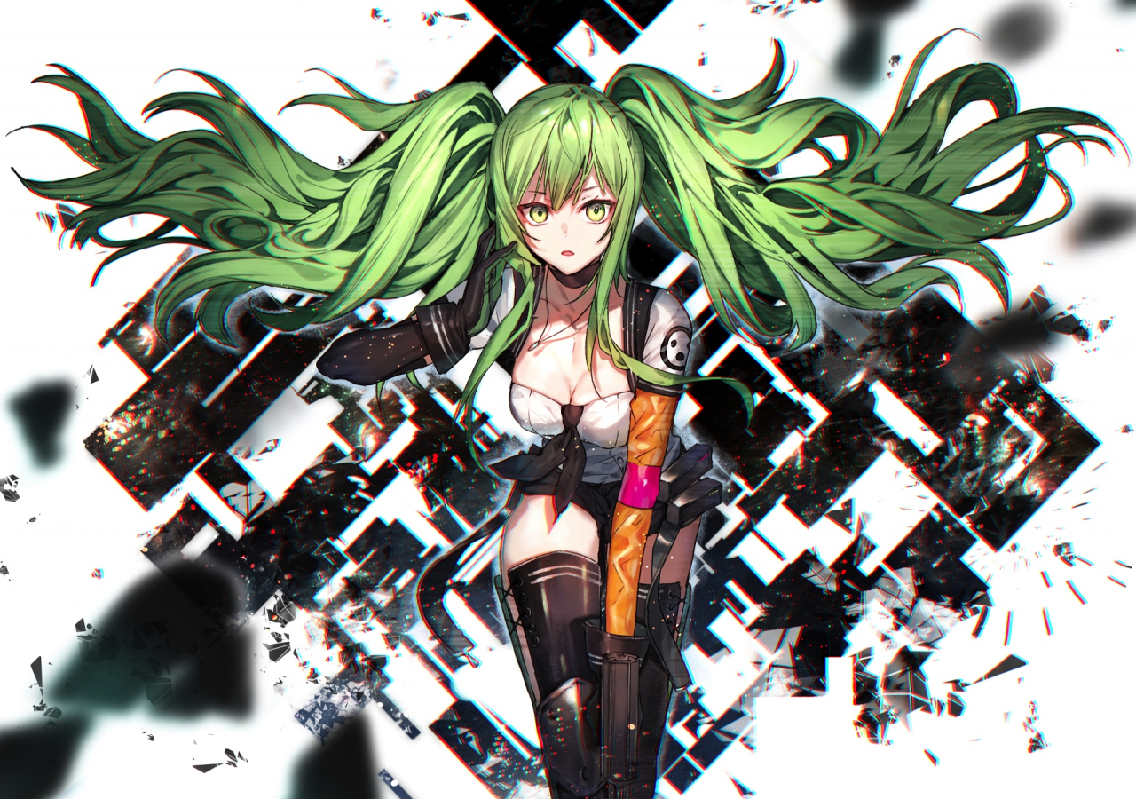 Desktop Wallpaper Girls Frontline, Green Hair, Anime Girl, HD Image, Picture, Background, 34a1b9