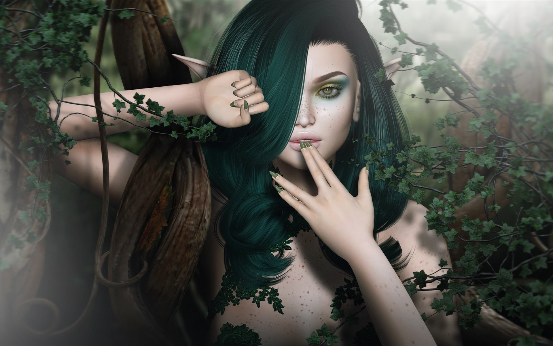 Wallpaper Green hair fantasy girl, elf 1920x1200 HD Picture, Image