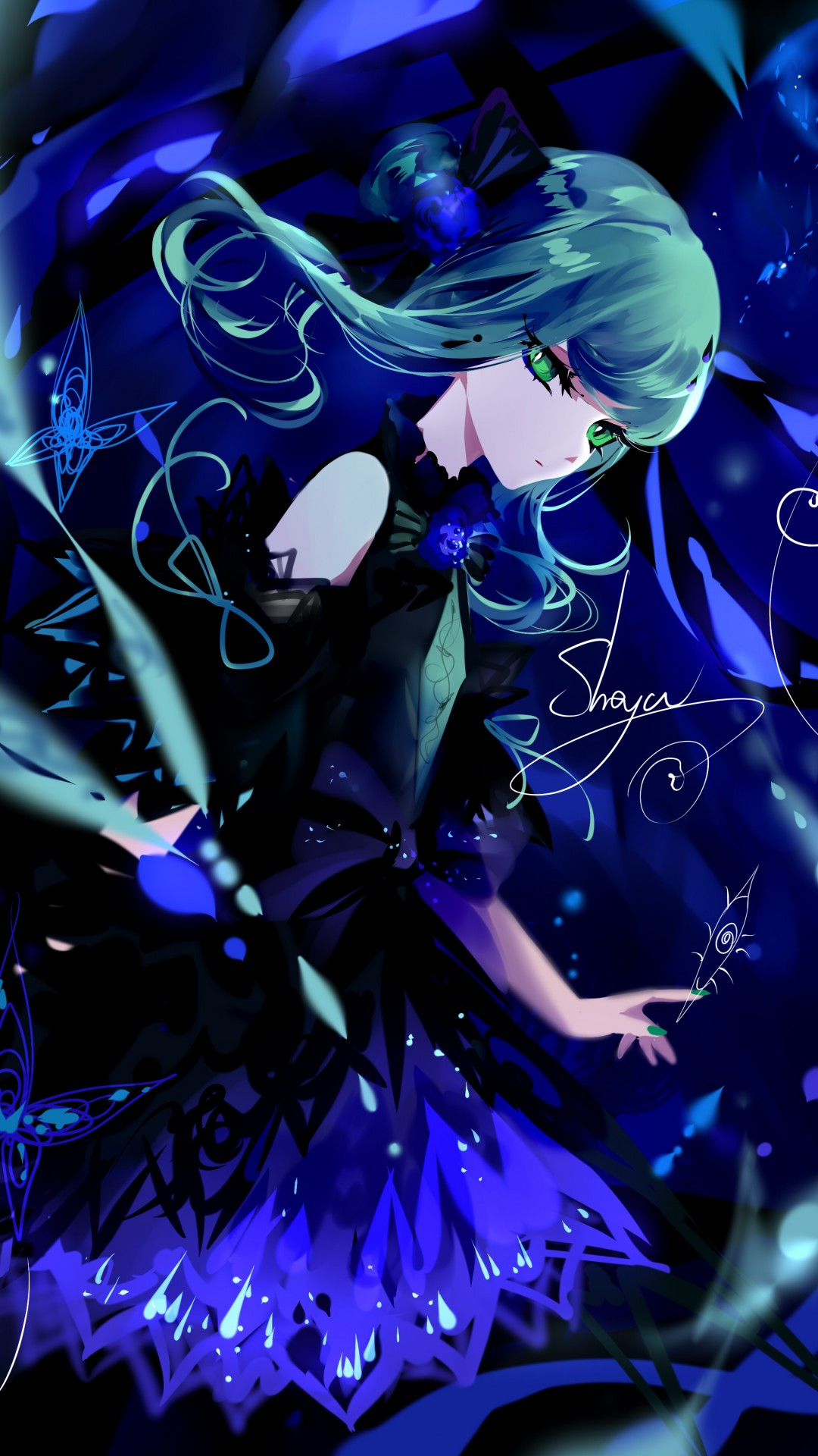 Download 1080x1920 Green Hair, Anime Girl, Dress, Sharp Eyes Wallpaper for iPhone 8, iPhone 7 Plus, iPhone 6+, Sony Xperia Z, HTC One