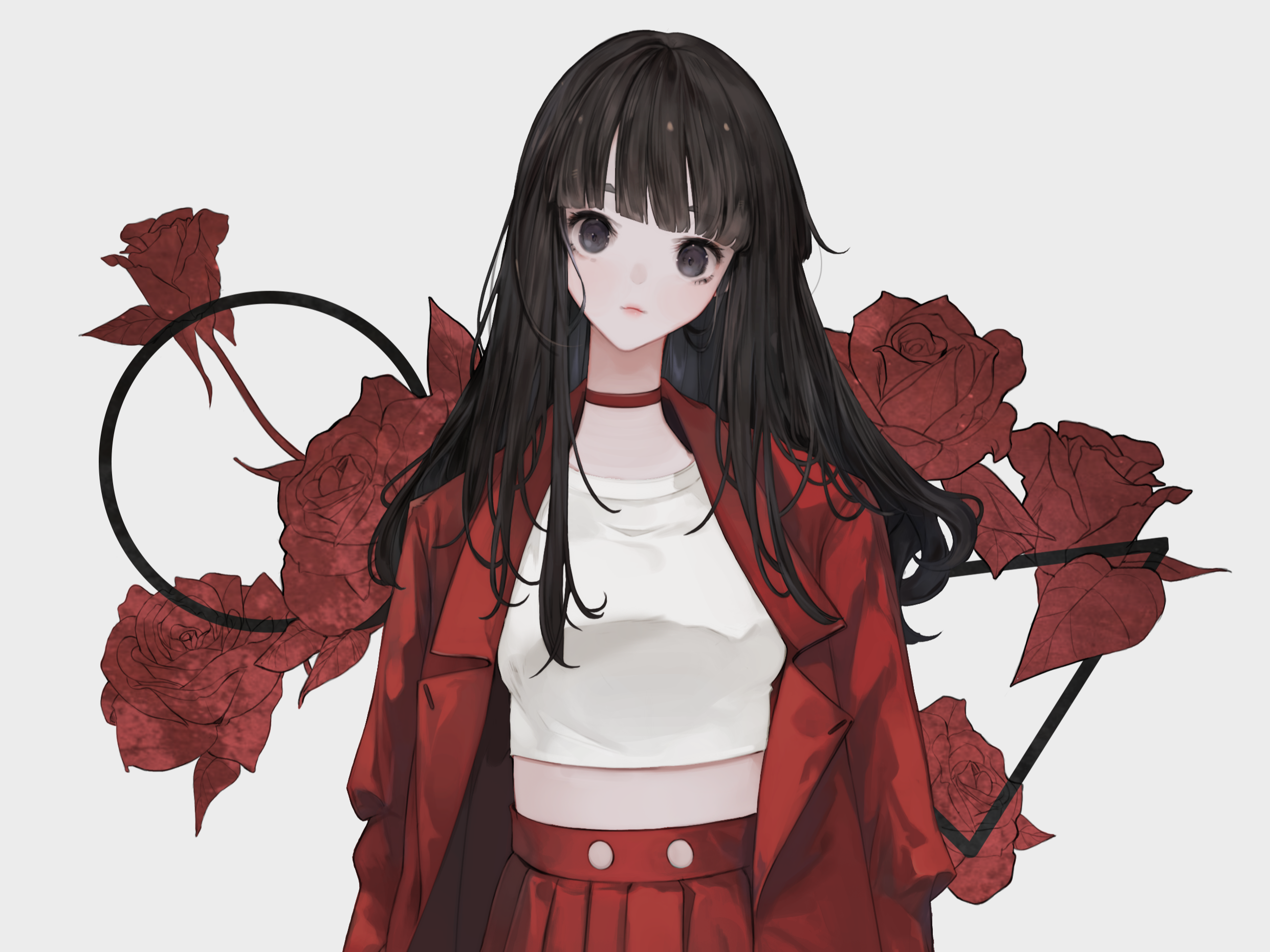 Wallpaper, anime girls, black hair, red 2482x1861