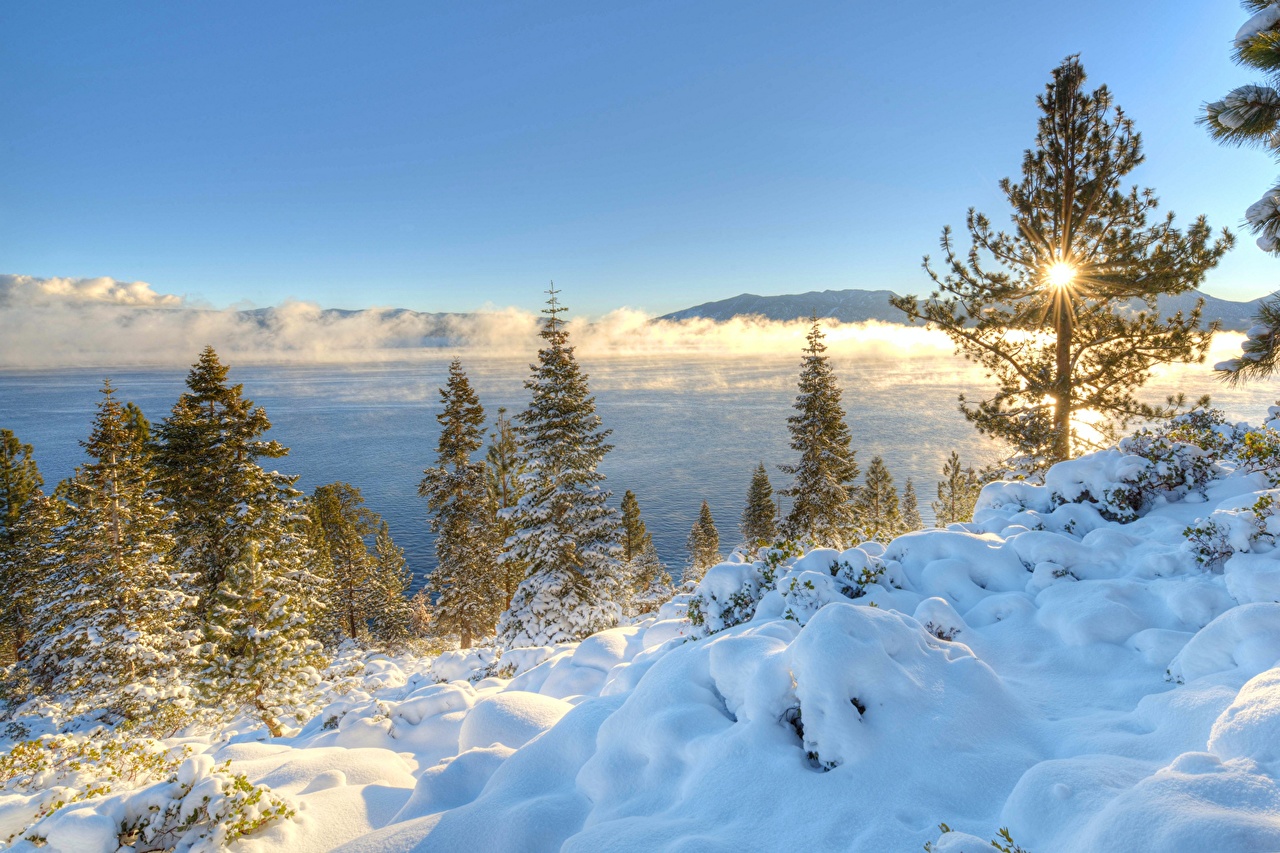 Wallpaper California USA Lake Tahoe Sierra Nevada Winter Nature Snow