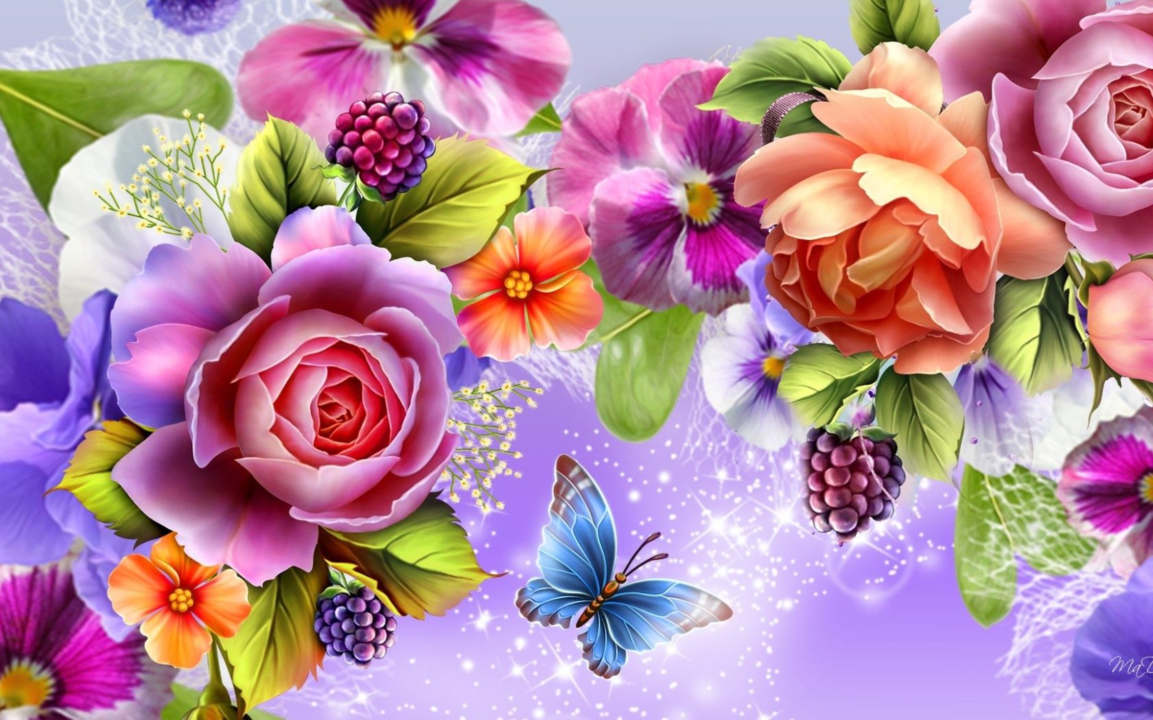 Colorful Flowers And Butterfly Vector Abstract Art Image, Wallpaper13.com