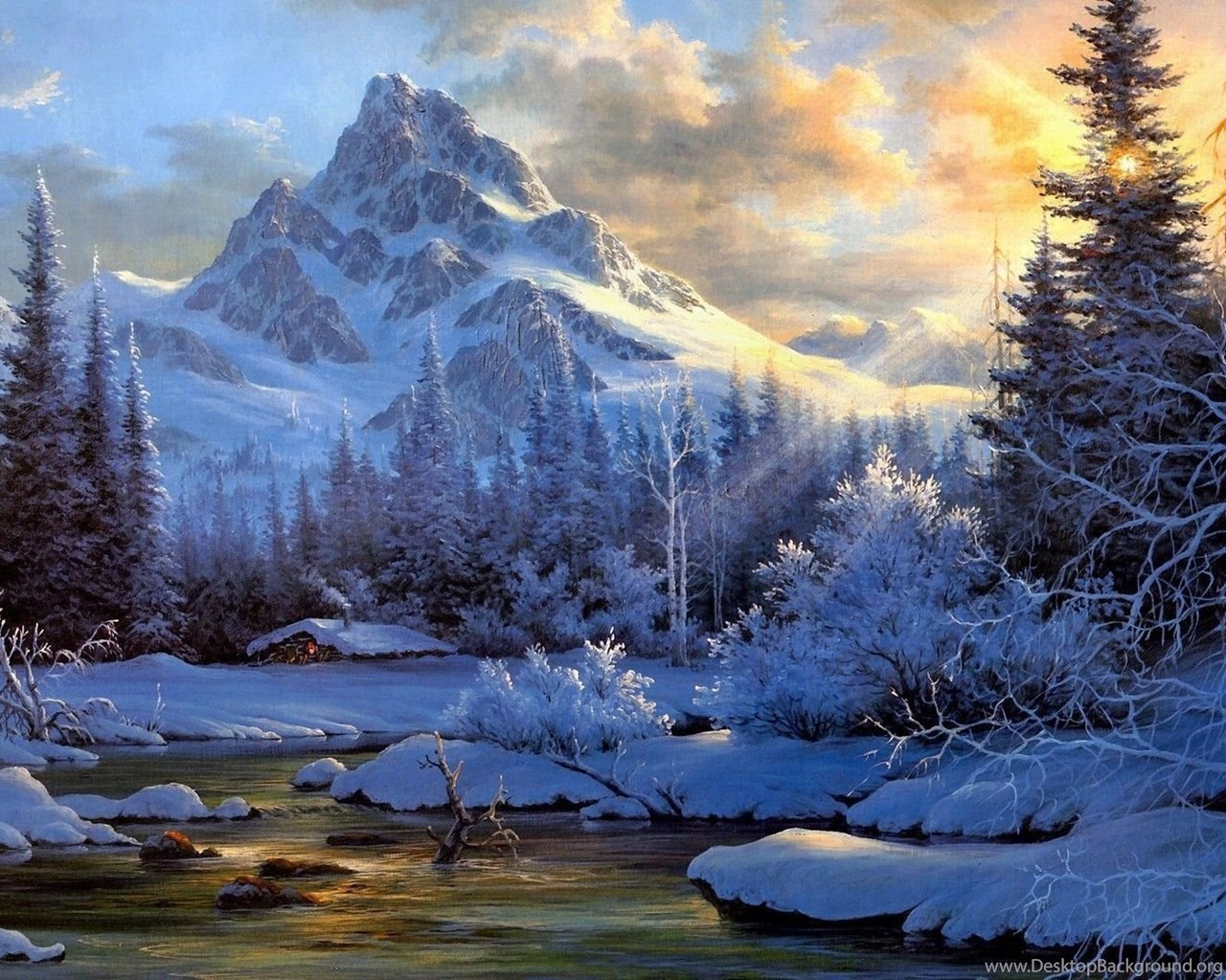Painted Winter Landscape 1920x1080 (1080p) Wallpaper Free HD. Desktop Background