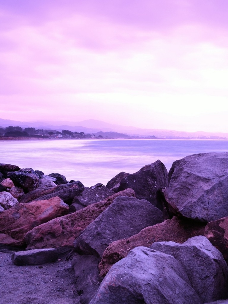 Purple Sky Ocean & Stones iPad wallpaper