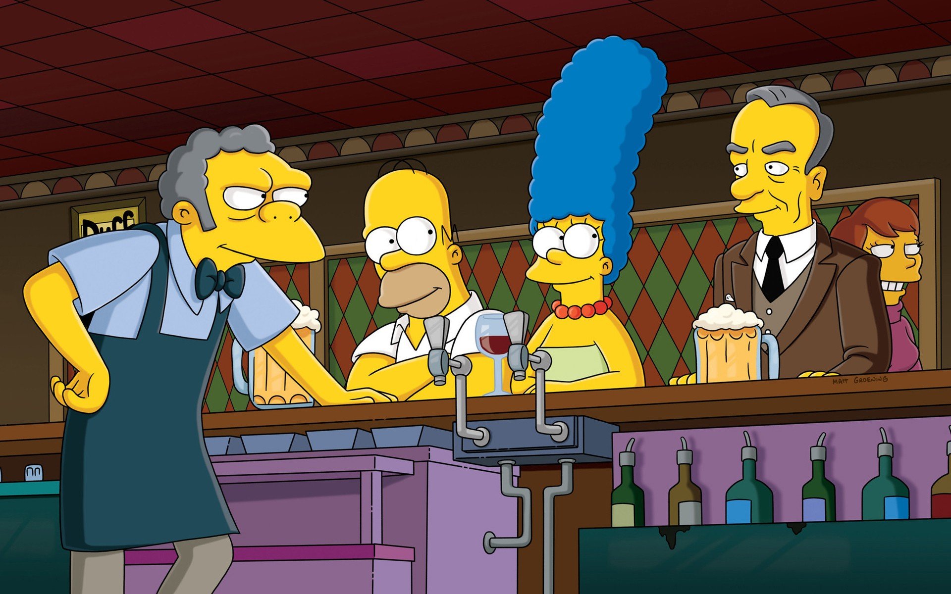 The Simpsons, Moe Szyslak, Marge Simpson, Homer Simpson, Beer, Bar Wallpaper HD / Desktop and Mobile Background