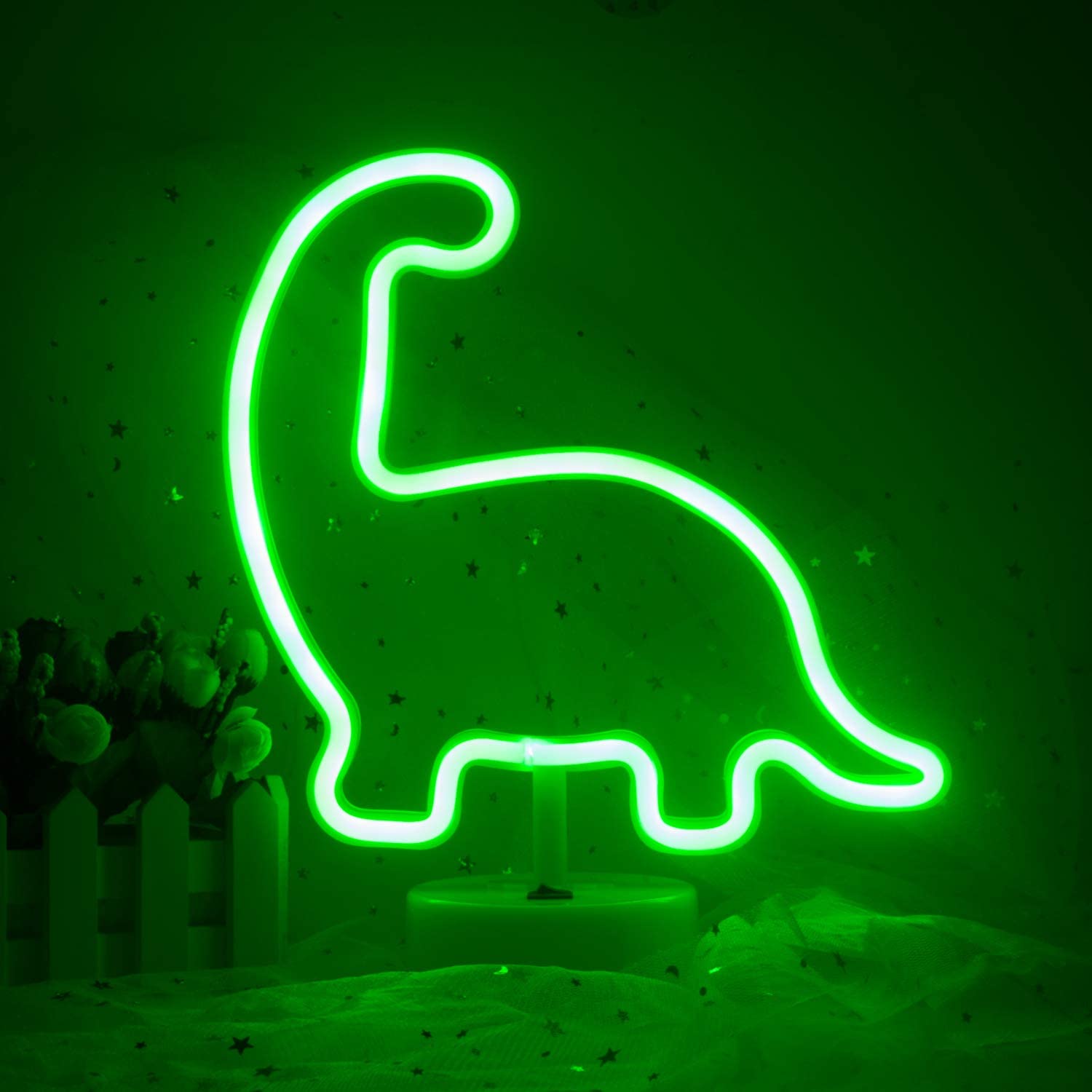 Decorative LED Dinosaur Shaped Neon Signs Neon Night Light with Holder Table Decoration for Wedding Sign, Birthday Party, Kids Room, Living Room, Bedroom, or Bar(Green Dinosaur)