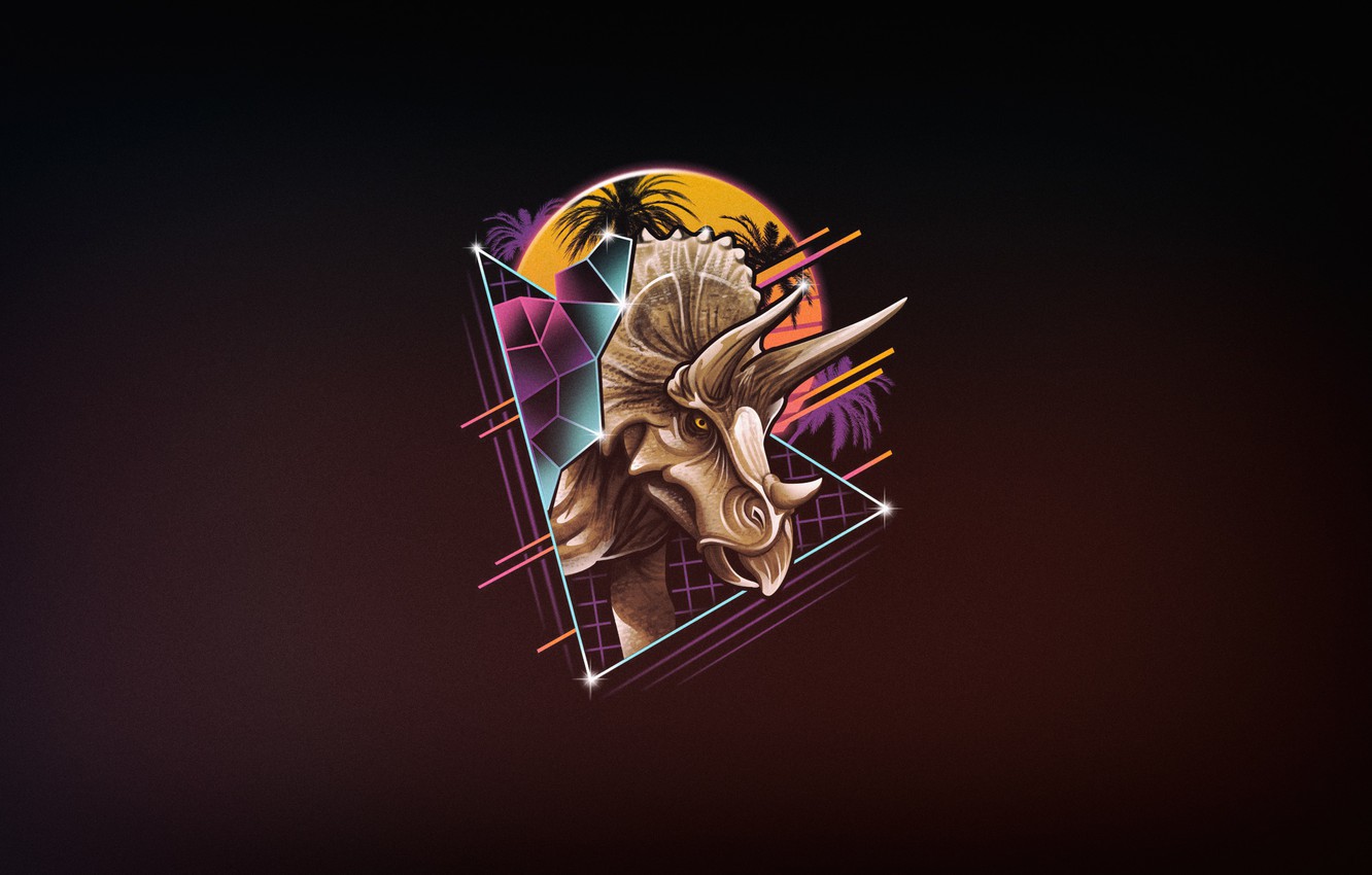 Wallpaper Minimalism, Figure, Dinosaur, Art, 80s, Neon, Triceratops, 80's, Synth, Retrowave, Rad, Triceratops, Synthwave, New Retro Wave, Futuresynth, Sintav image for desktop, section минимализм