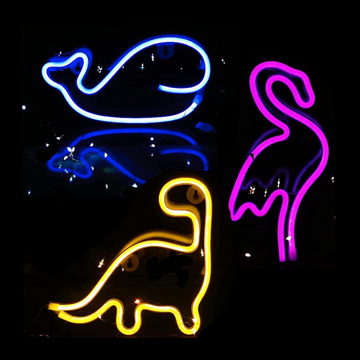 Buy Viopvery 3 Pcs Neon Signs, LED Neon Light Signs for Wall Decoration, LED Dinosaur Bird Whale Neon Lights for Bedroom, Party, Birthday, Christmas, Wedding, Bar Online in Indonesia. B09BC6MG2J