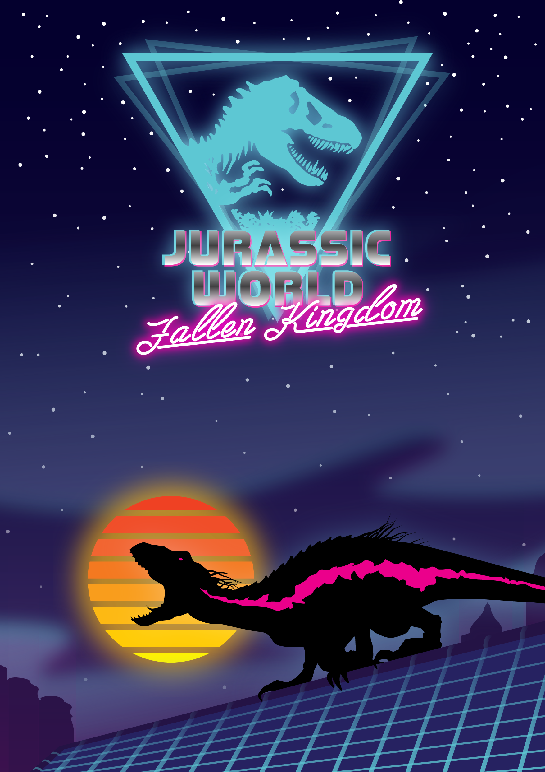 Made a neon 80s retro style poster for Jurassic World fallen kingdom using one of my favourite scenes from the movie