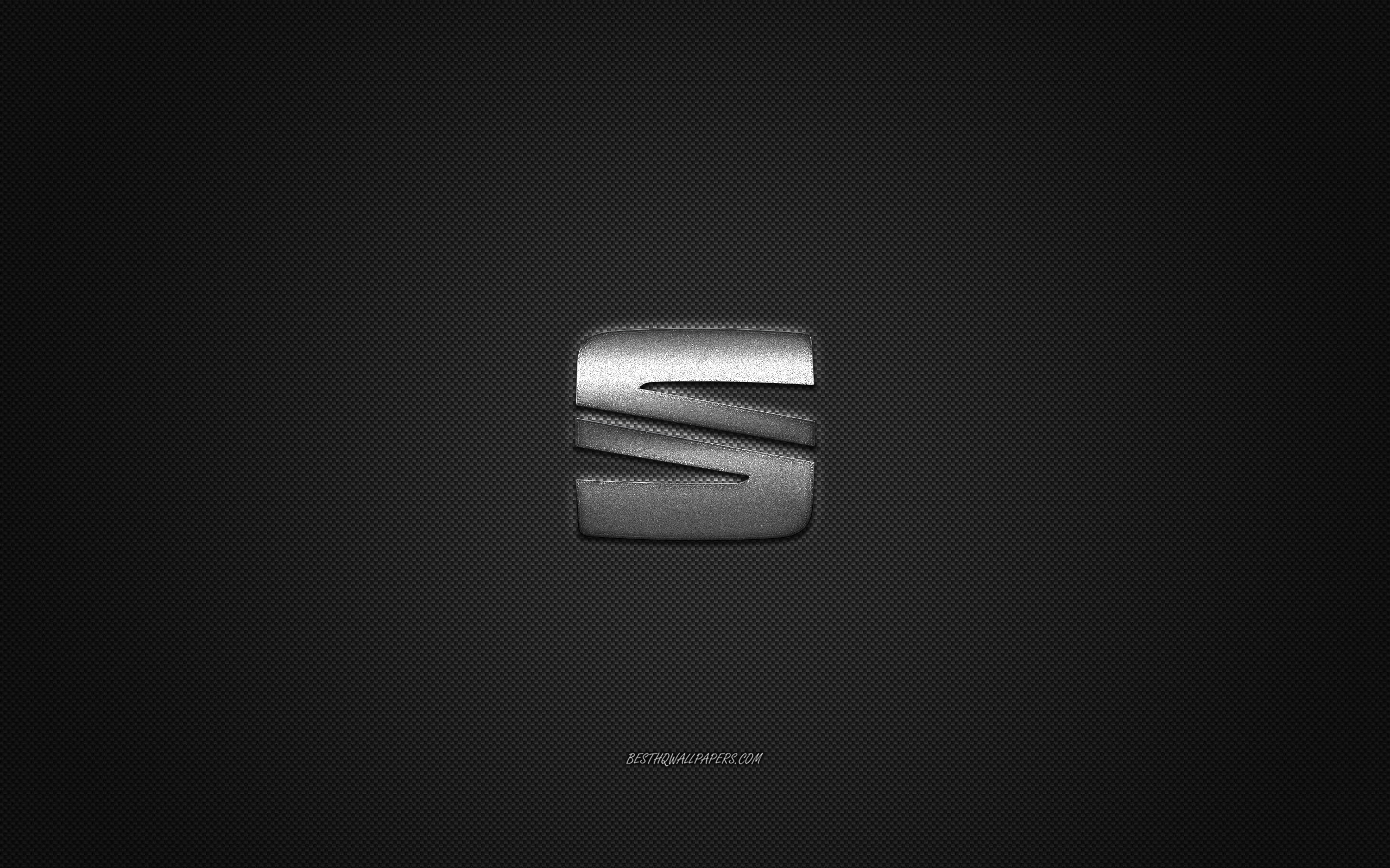 Download wallpaper Seat logo, silver logo, gray carbon fiber background, Seat metal emblem, Seat, cars brands, creative art for desktop with resolution 2560x1600. High Quality HD picture wallpaper