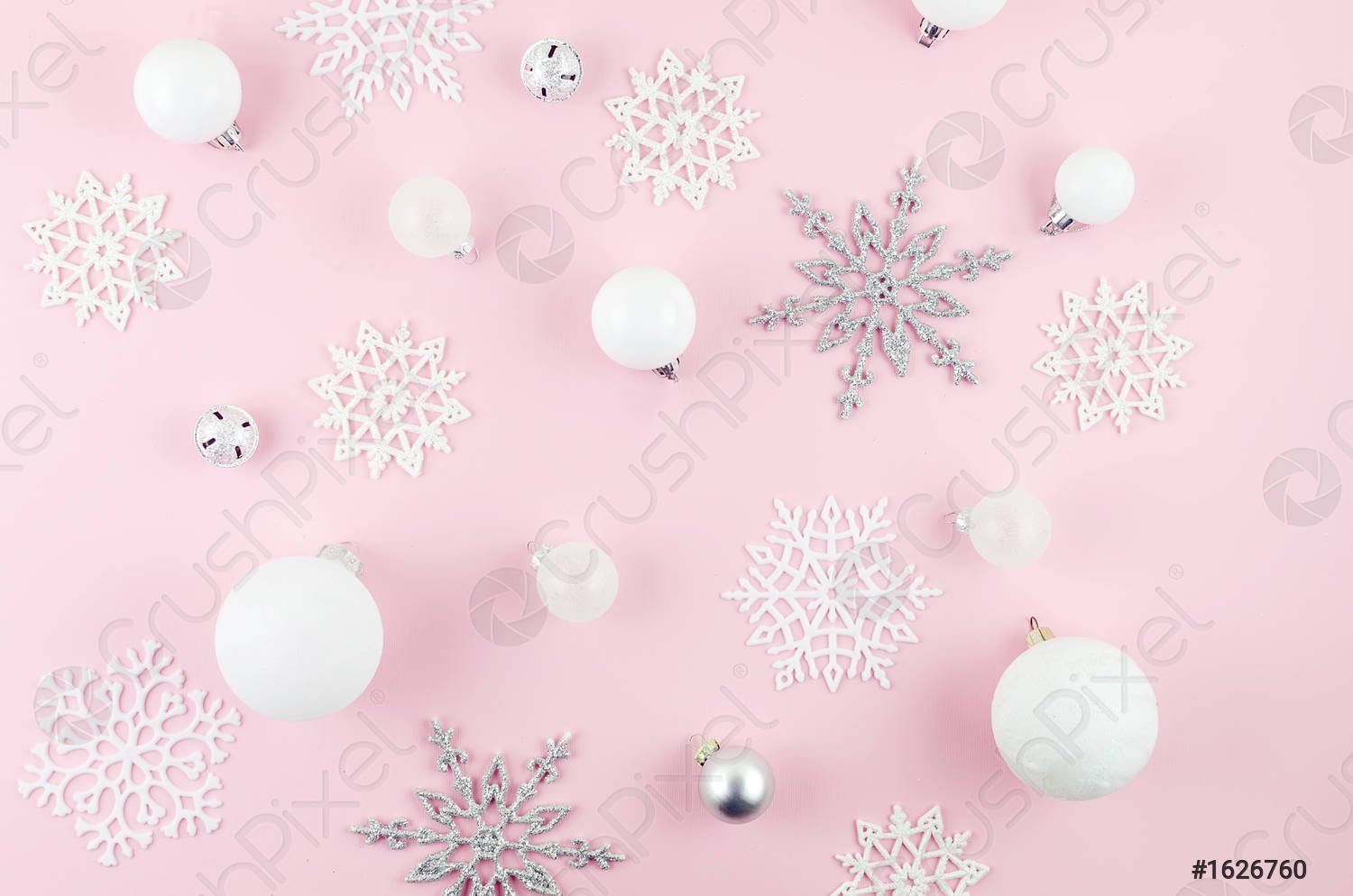 Christmas or New Year background white and silver balls and