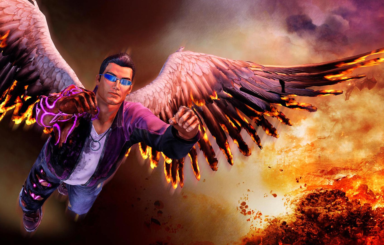 Wallpaper fire, flame, wings, wings, Saints, Johnny, Saints Row, FL, Gat Out of Hell, Gat image for desktop, section игры