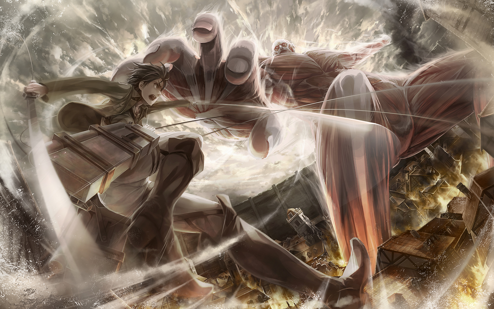 Download wallpaper from anime Attack On Titan with tags: Linux, Eren Yeager, Shingeki No Kyojin, Colossal Titan