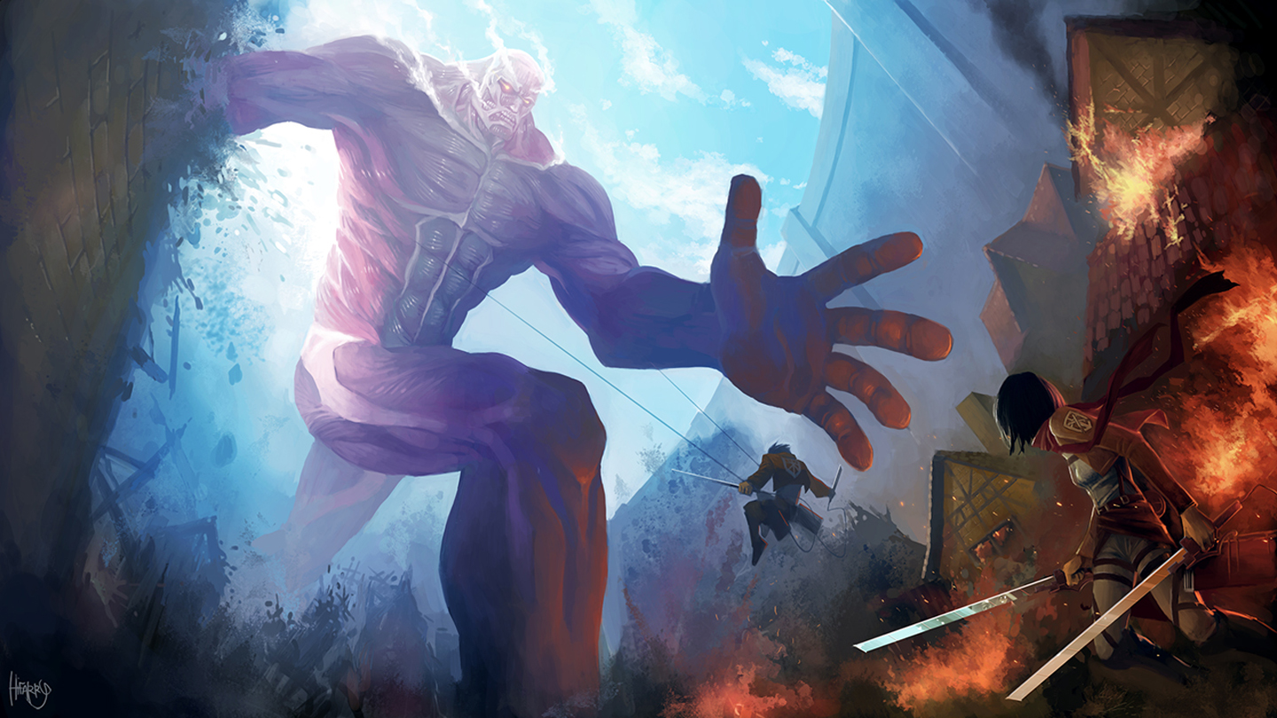 Colossal Titan Mikasa Eren Attack On Titan Shingeki No Kyojin Anime Hd Wallpaper For Desktop By_. Anime Fans Hq