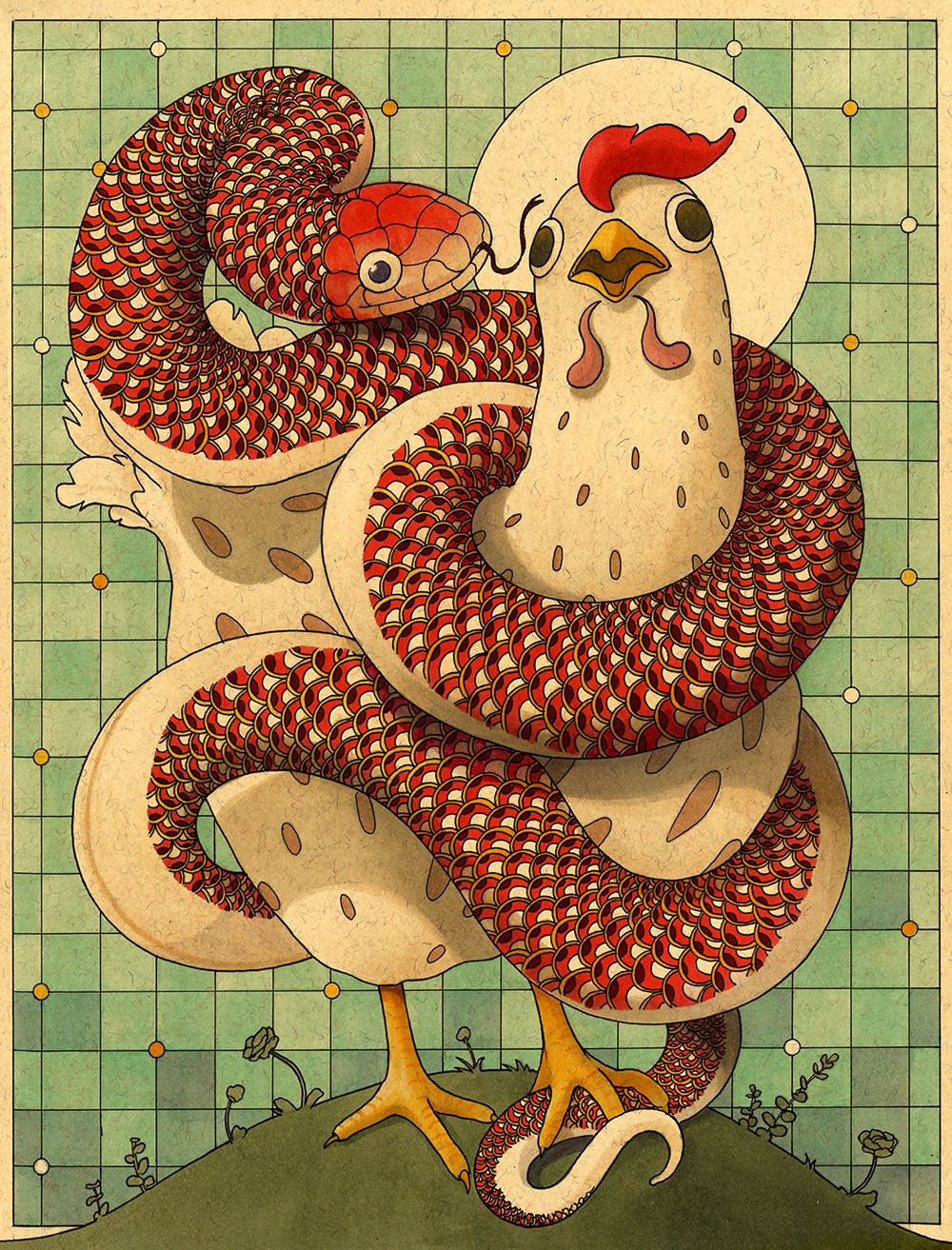 feliciachiao:“I'm not sure what this drawing means but I'm definitely the chicken.”. Chicken wallpaper, Snake art, Chicken art