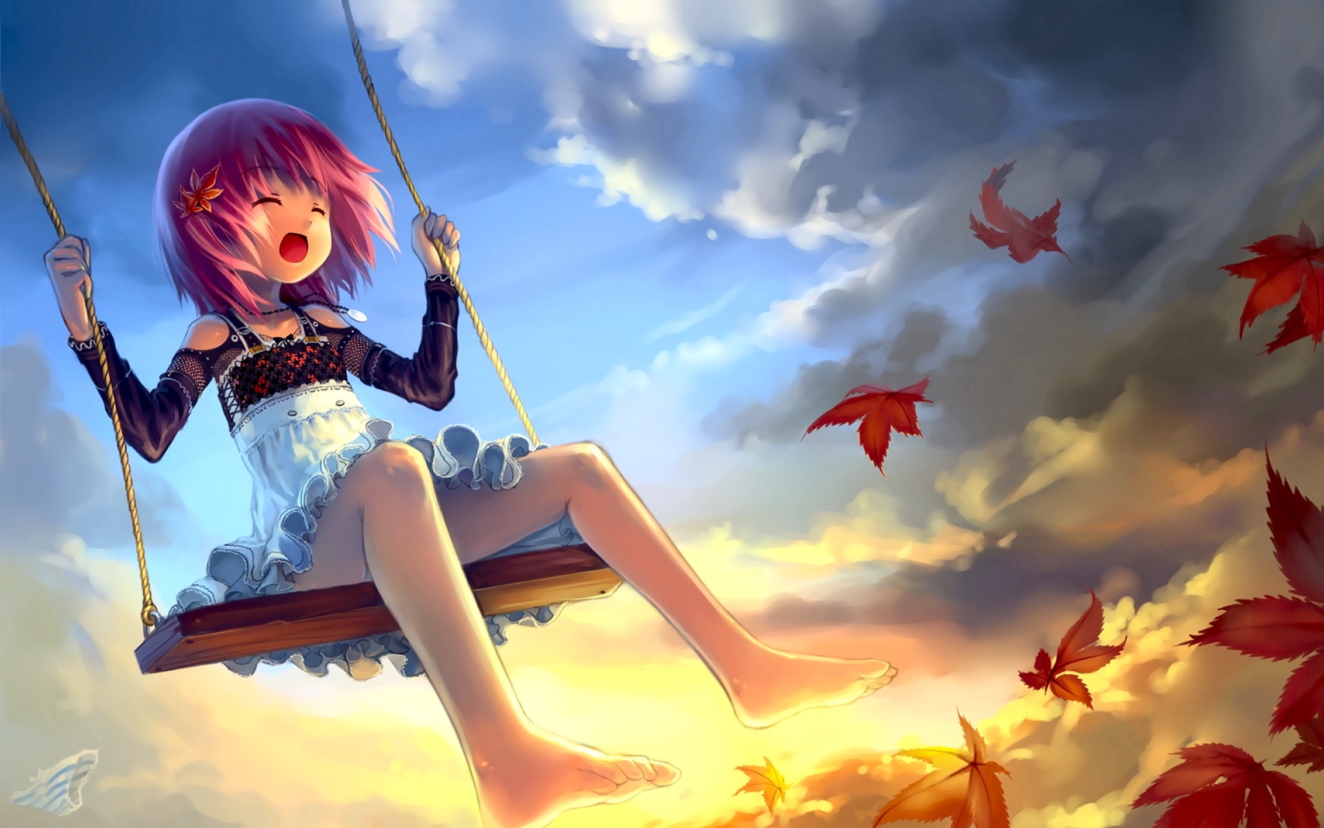Download Wallpaper, Download clouds leaves lolicon anime girls babycat artist original characters Wallpaper –Free Wallpaper Download