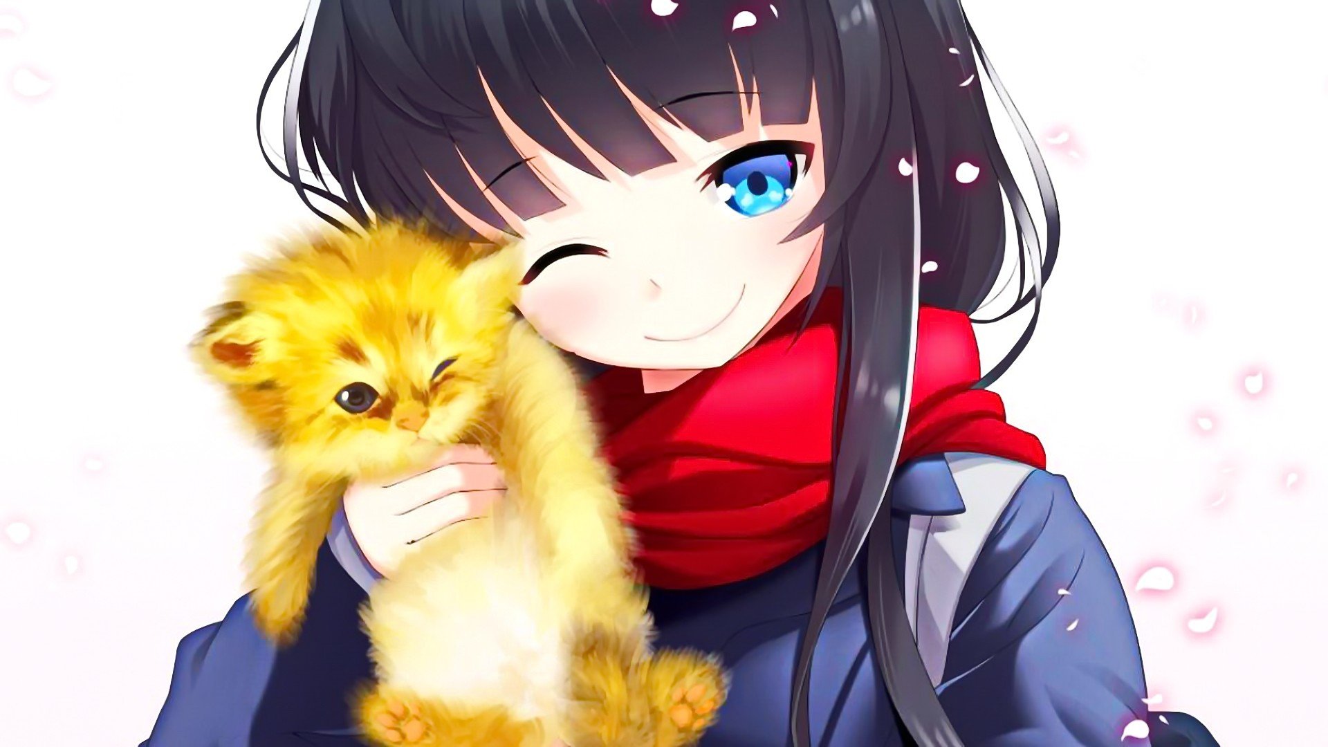 Anime anime girls original characters scarf cat wallpaperx1080