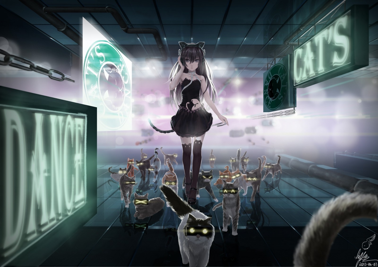 cat, anime, anime girls, original characters, emoticons, stage, screenshot, computer wallpaper, pc game High quality walls