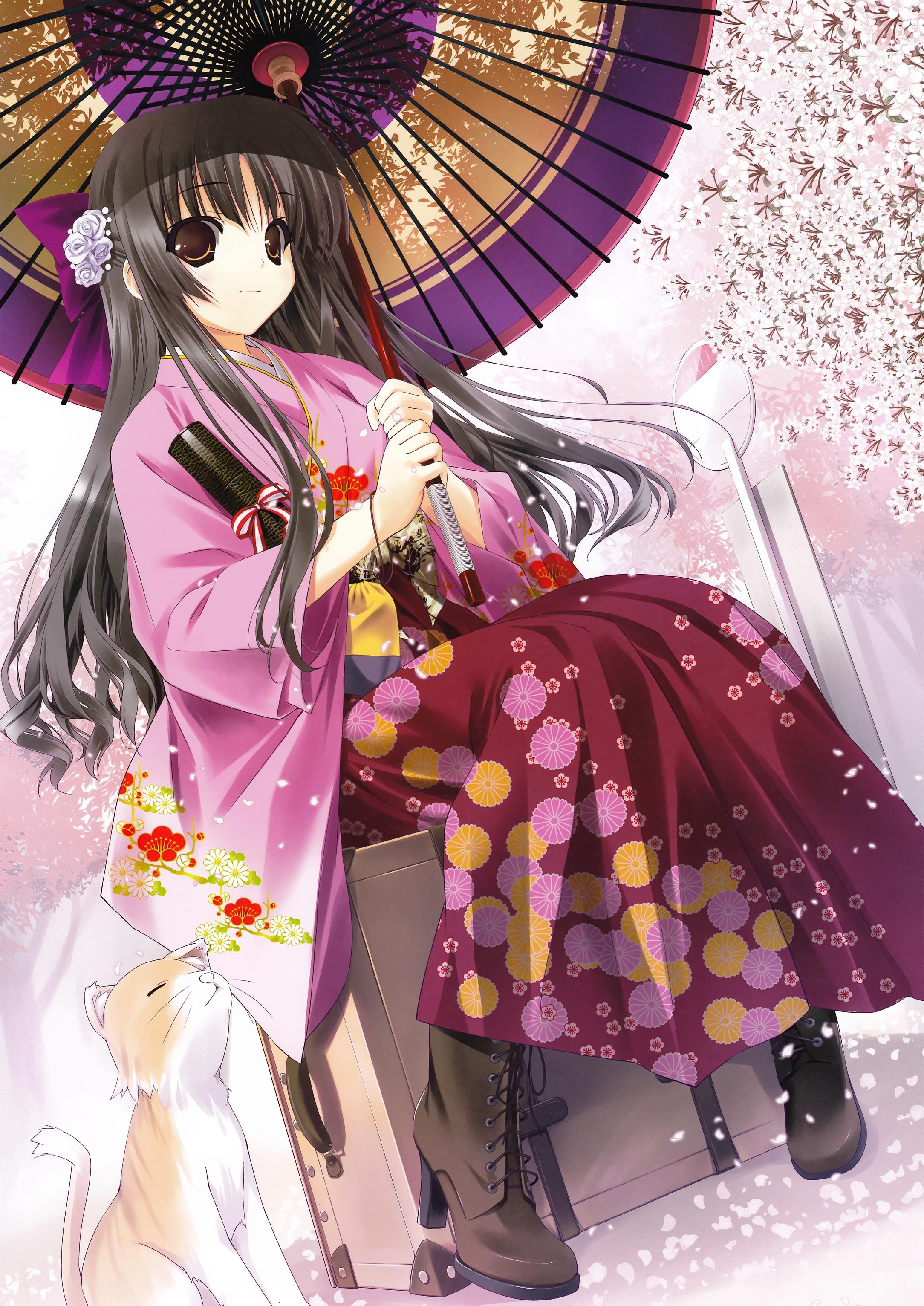 Download Wallpaper, Download 2168x3064 dress cats animals long hair anime umbrellas japanese clothes anime girls original characters Wallpaper –Free Wallpaper Download