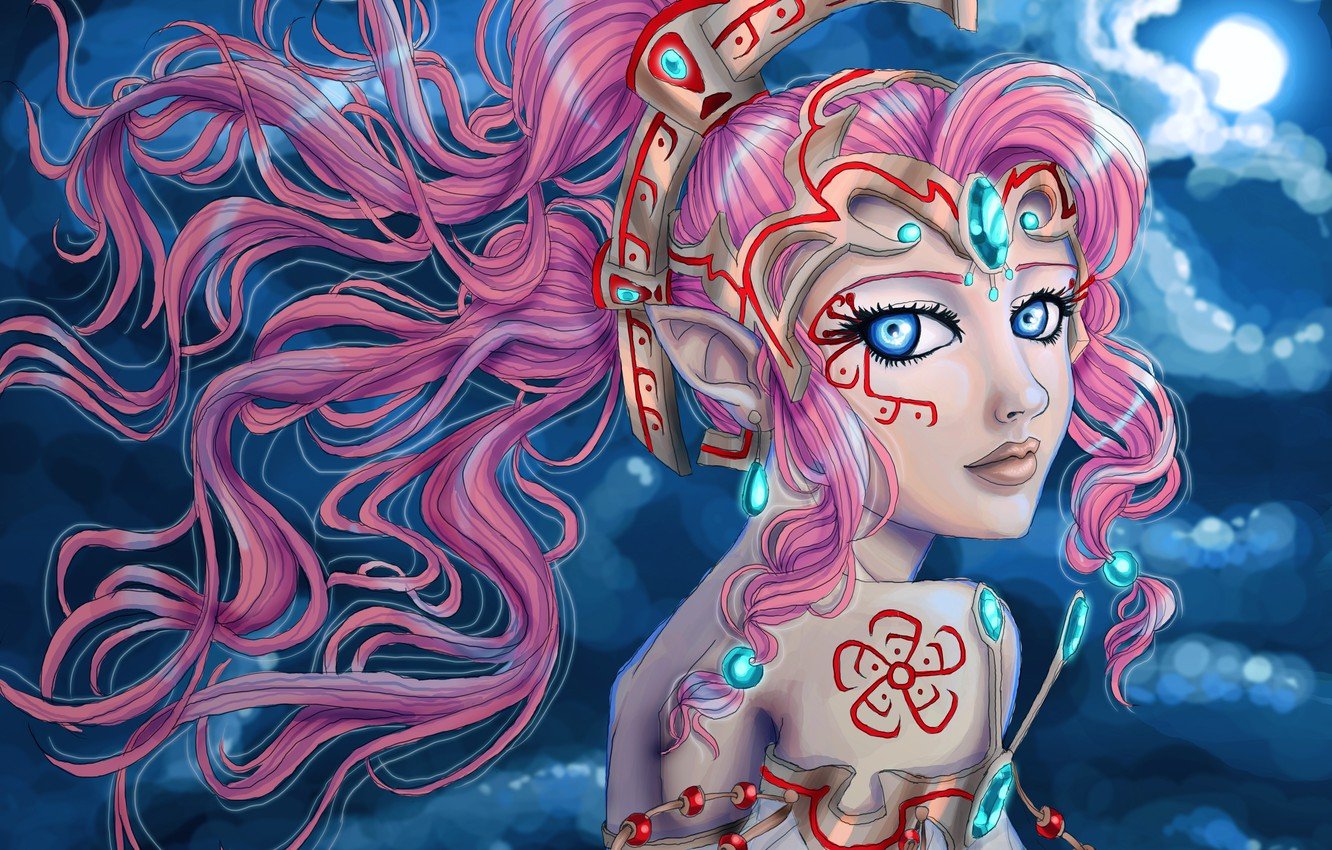 Wallpaper look, face, fiction, hair, elf, dress, pink, ears, Princess image for desktop, section фантастика