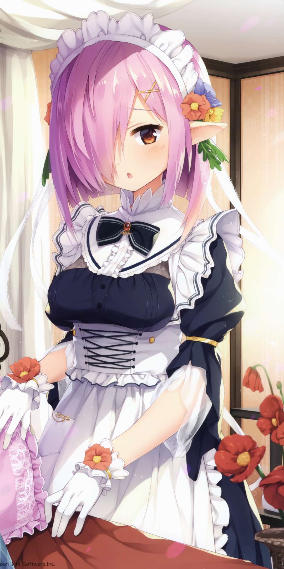 Download 1080x2160 Anime Maid Girl, Pink Hair, Elf Ears, Maid Outfit, Headband Wallpaper for Huawei Mate 10