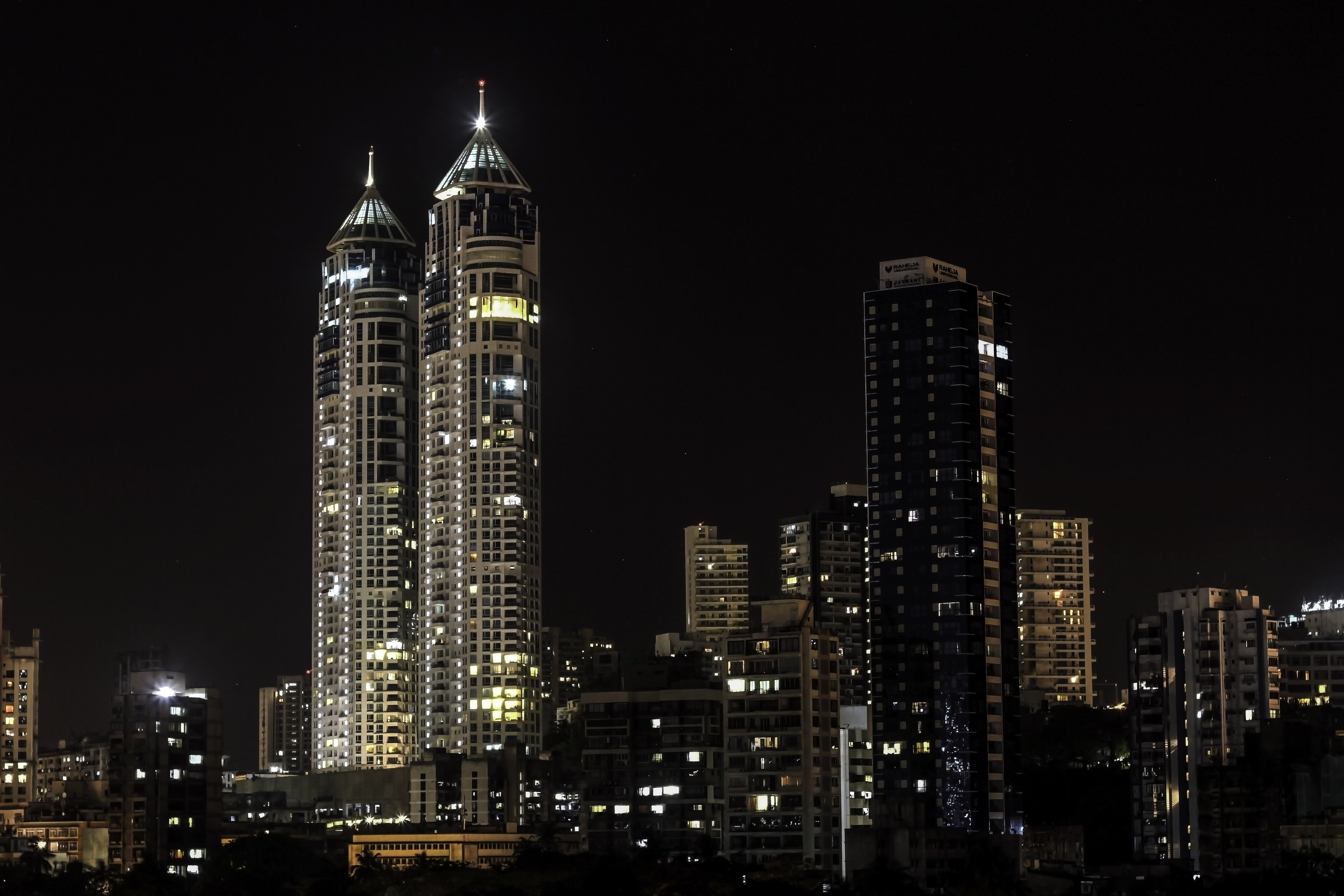 Night skyscrapers with lights in Mumbai, India image Domain photo