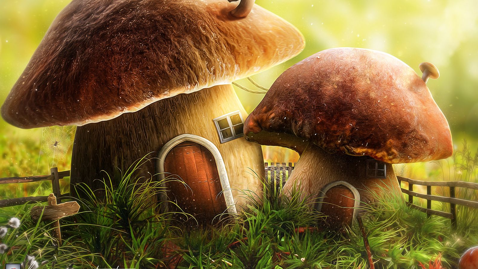 Download wallpaper 1600x900 mushroom, house, door, art widescreen 16:9 HD background