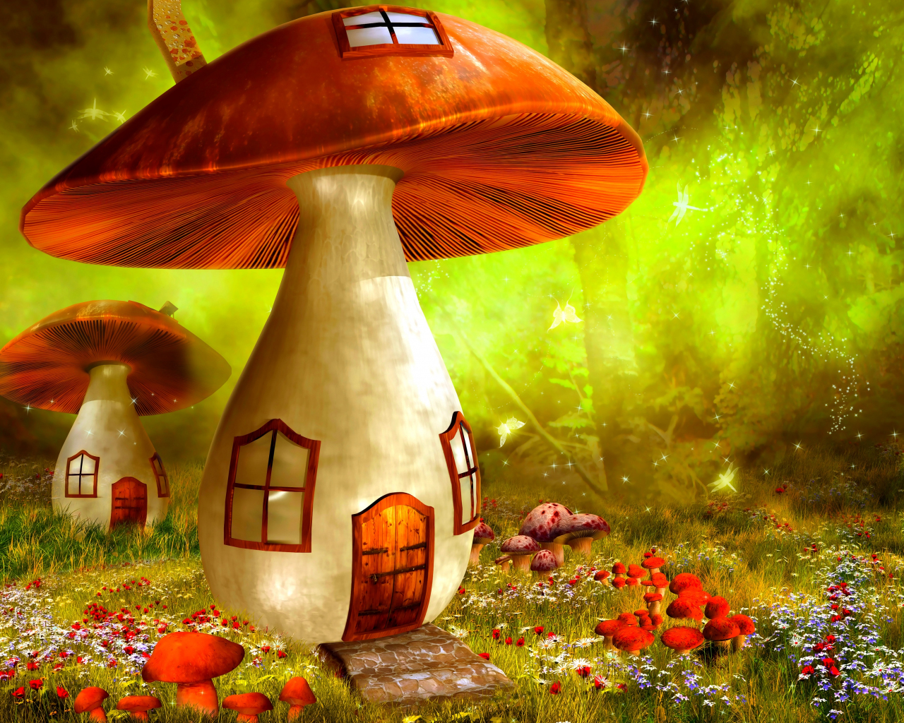 Desktop Wallpaper Mushroom House, Fantasy, Art, HD Image, Picture, Background, X00g9p