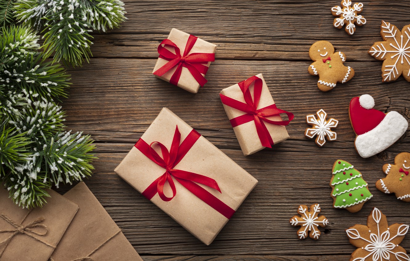 Wallpaper cookies, Christmas, tape, gifts, New year, tree, Happy New Year, Christmas, New Year, gift, Happy Christmas image for desktop, section новый год