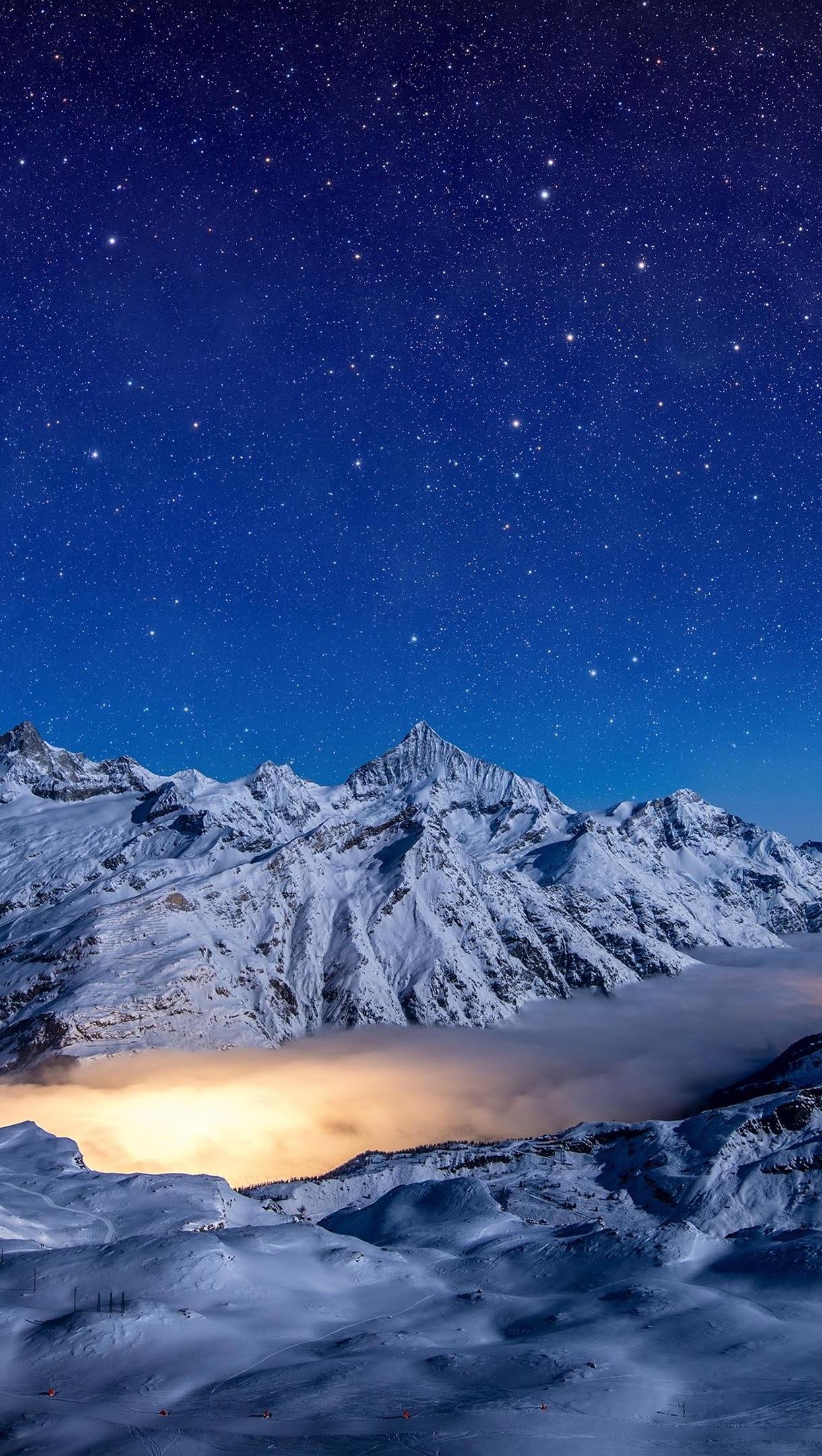Starry night snow covered mountains Wallpaper 4k Ultra HD
