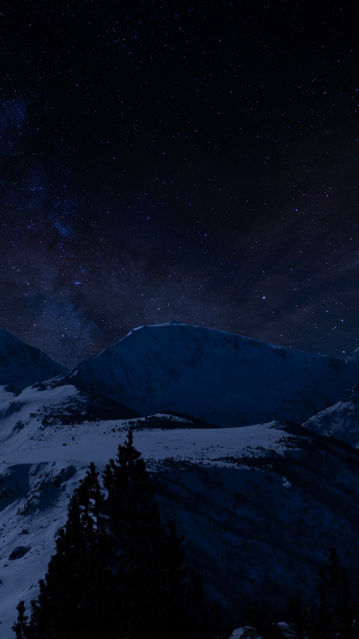 Night, winter, landscape, hills, 720x1280 wallpaper. Landscape, Nature picture, Winter landscape