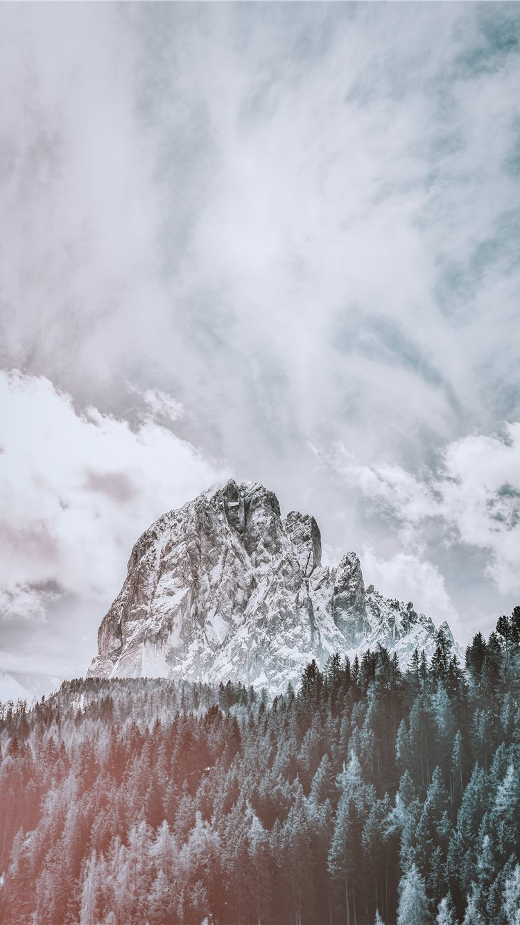 mountain covered with snow under white cloud and b. iPhone 8 Wallpaper Free Download