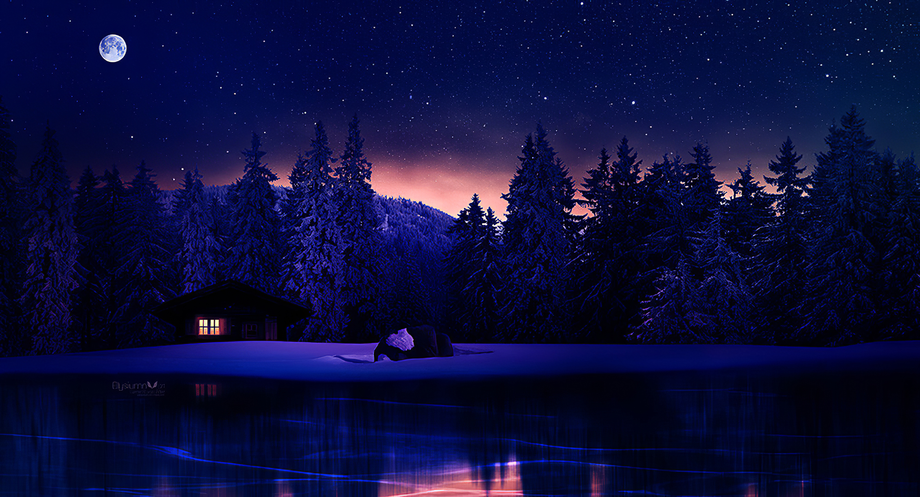 Wallpaper 4k Lake Near House Winter Wallpaper