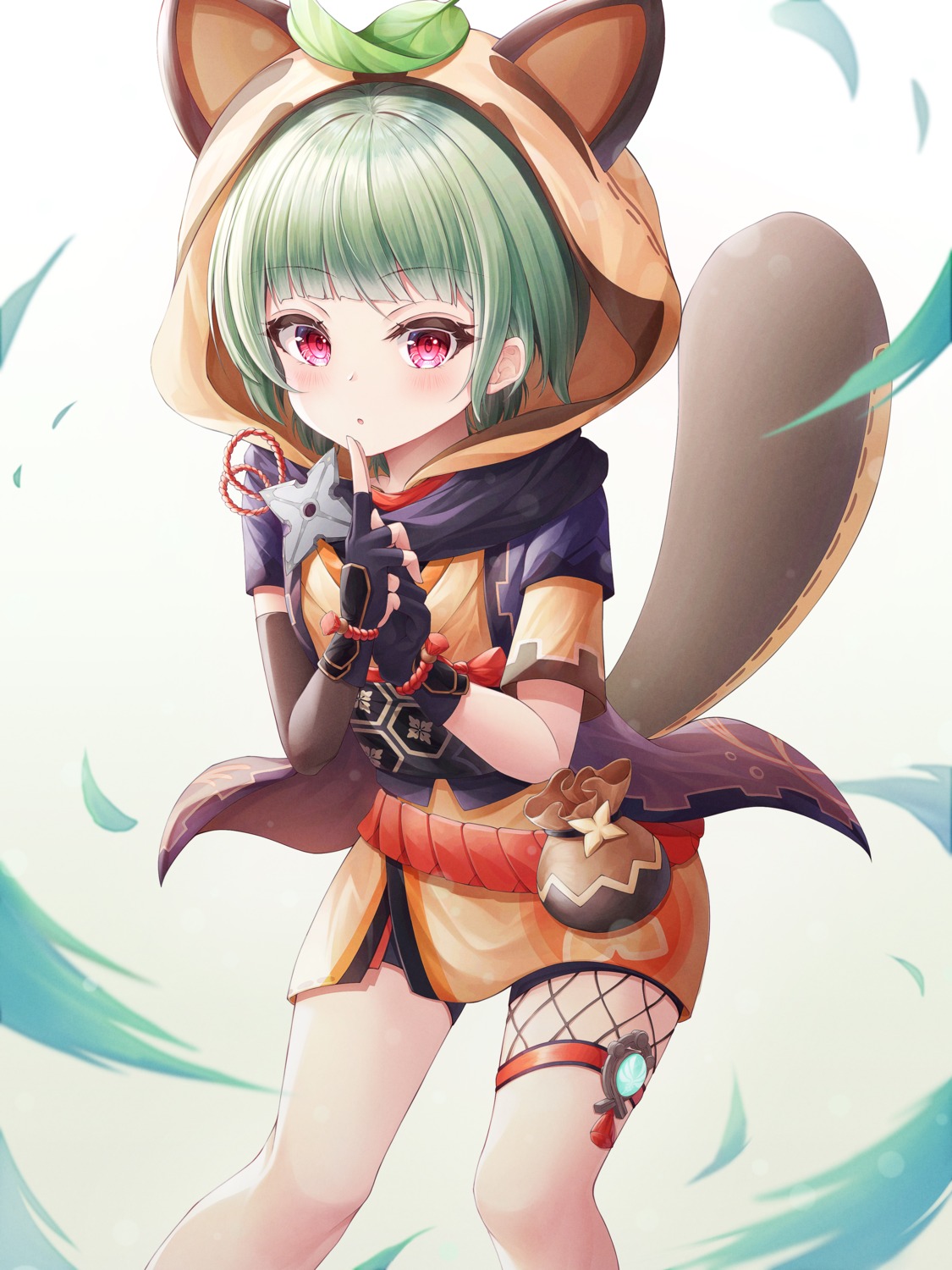 ichizon genshin impact sayu (genshin impact) animal ears fishnets japanese clothes tail